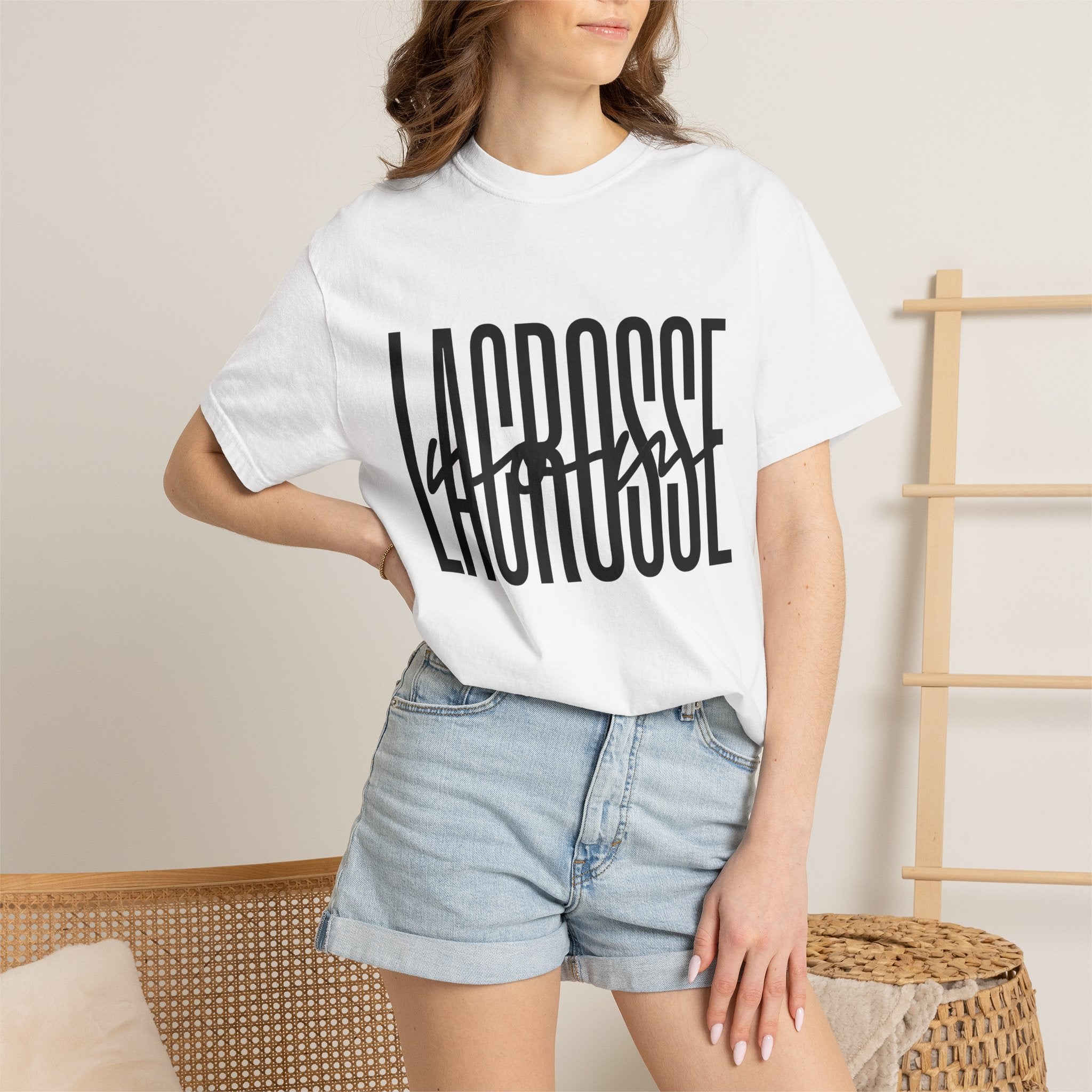 Lacrosse Text Shirt Lacrosse Sports Gift Women Bold Tee Lax T-Shirt Lacrosse Fan Typography Tshirt Athletic Graphic Minimalist Script Accent