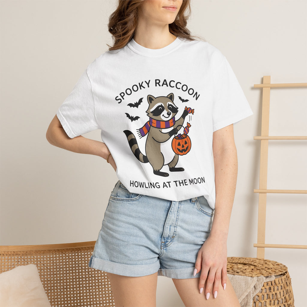 Raccoon Pumpkin Shirt Halloween Wildlife Gift Women Cartoon Tee Trash Panda T-Shirt Horror Fan Toon Tshirt Animal Graphic Hand Drawn Bats