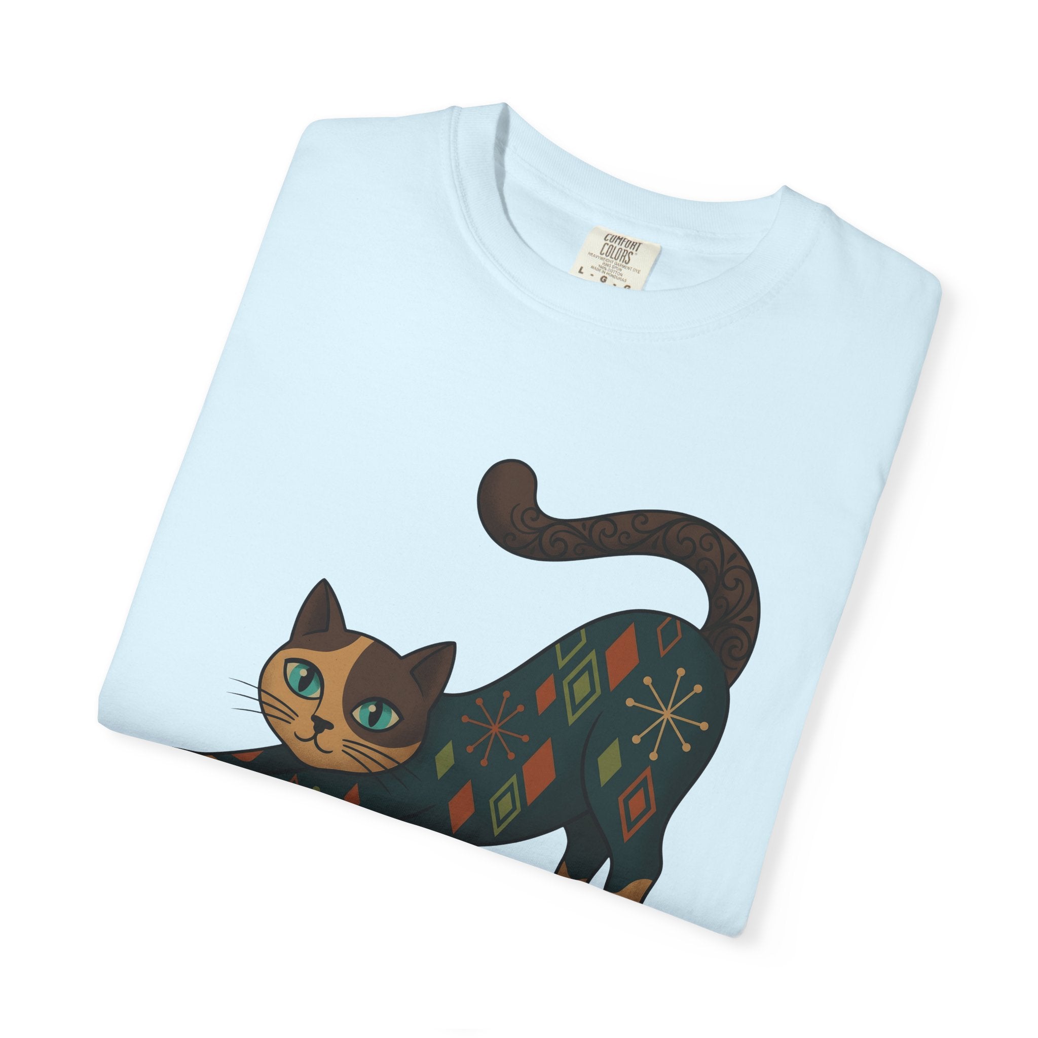 Stretching Cat Shirt Cat Animal Gift Women Mid Century Tee Kitten T-Shirt Cat Fan Fifties Tshirt Wildlife Graphic Retro Geometric Pattern