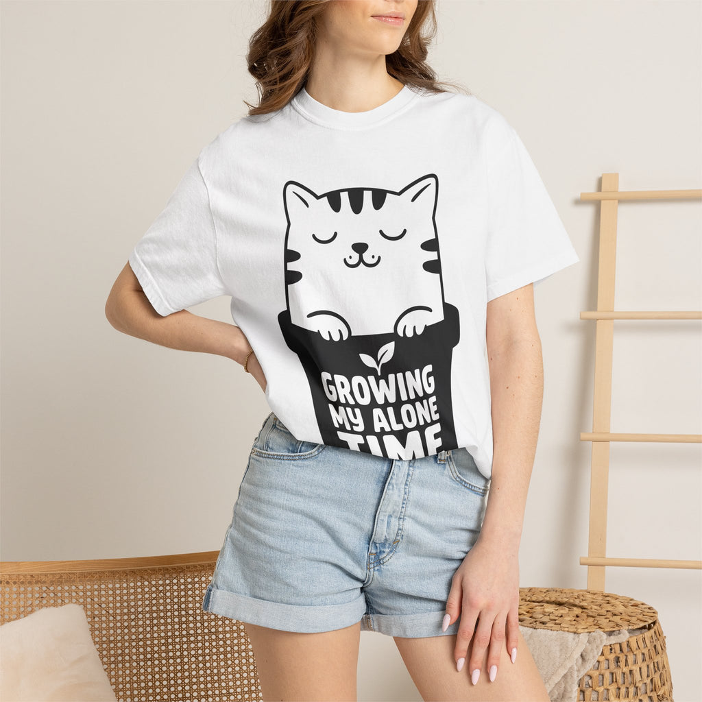 Kitten Pot Shirt Cat Shy Gift Women Adorable Tee Kitten T-Shirt Cat Fan Cute Tshirt Introvert Graphic Simple Greenery Tshirt