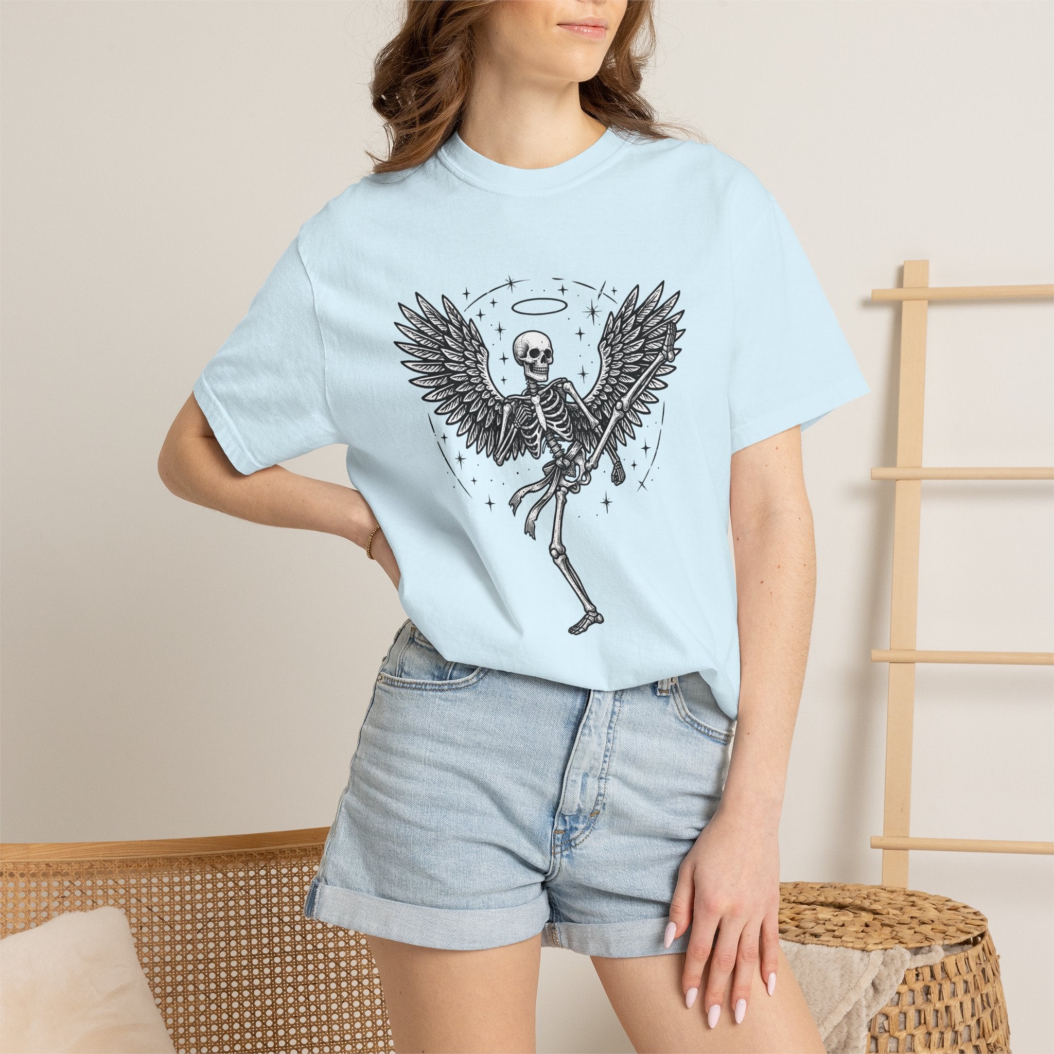 Angel Skull Shirt Sports Combat Gift Women Ink Tee Sugar Skull T-Shirt Athlete Fan Tattoo Tshirt Fighting Graphic Dark Star Shapes Tshirt