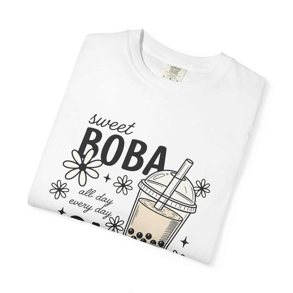 Boba Tea Shirt Drinks Foodie Gift Women Doodle Tee Bubble Tea T-Shirt Beverage Fan Milk Tea Tshirt Food Graphic Retro Floral Tshirt