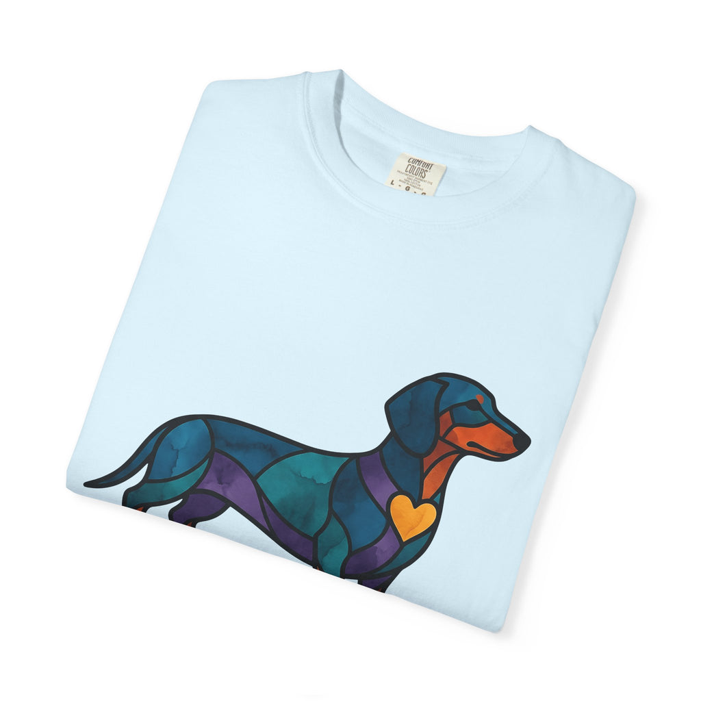 Wiener Dog Shirt Dog Creatures Gift Women Fused Glass Tee Dachshund T-Shirt Dog Fan Mosaic Tshirt Beast Graphic Brushwork Heart Shape Tshirt