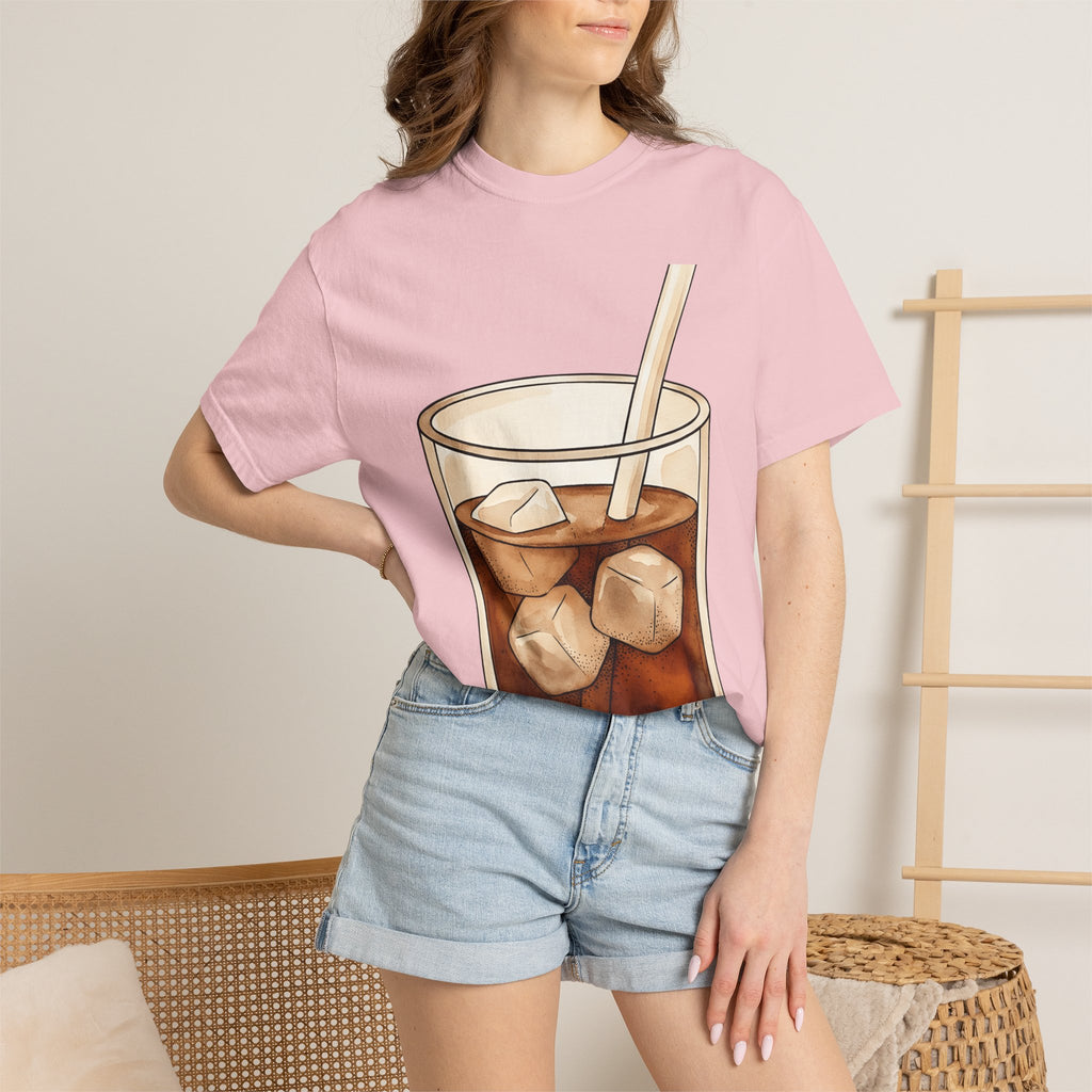 Iced Latte Shirt Coffee Refreshment Gift Women Cartoon Tee Cold Brew T-Shirt Coffee Fan Cartoony Tshirt Cooling Design Outline Ice Blocks