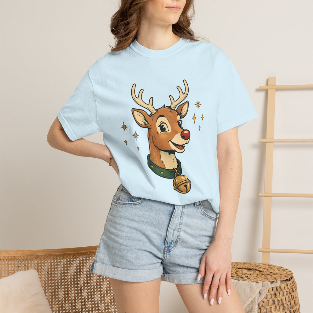 Reindeer Drawing Shirt Christmas Nature Gift Women Comic Tee Caribou T-Shirt Christmas Fan Cartoon Tshirt Wildlife Graphic Hand Drawn