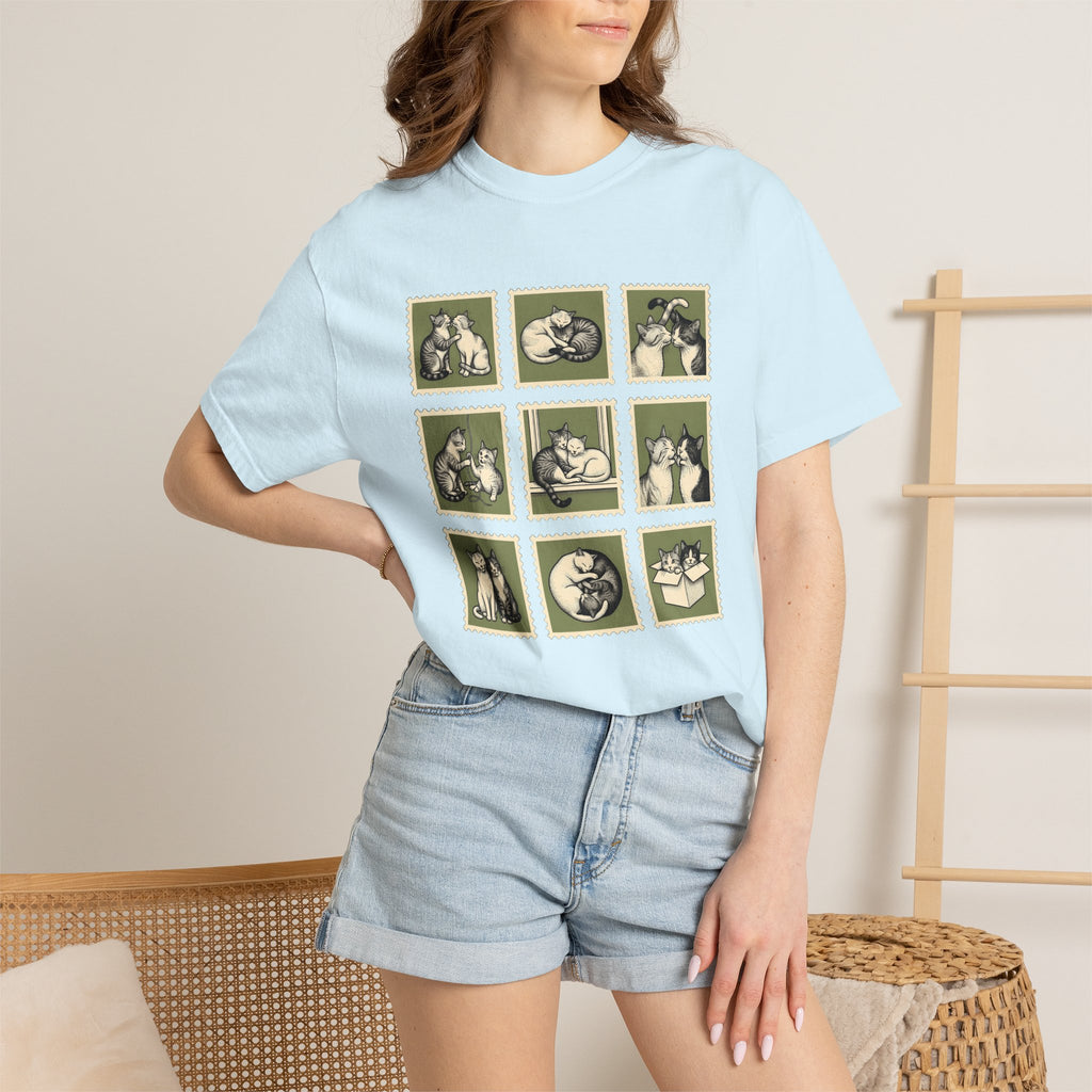 Kitty Couple Shirt Cat Mammals Gift Women Rustic Tee Cat T-Shirt Cat Fan Feline Tshirt Mammal Graphic Doodle Vintage Stamp Tshirt
