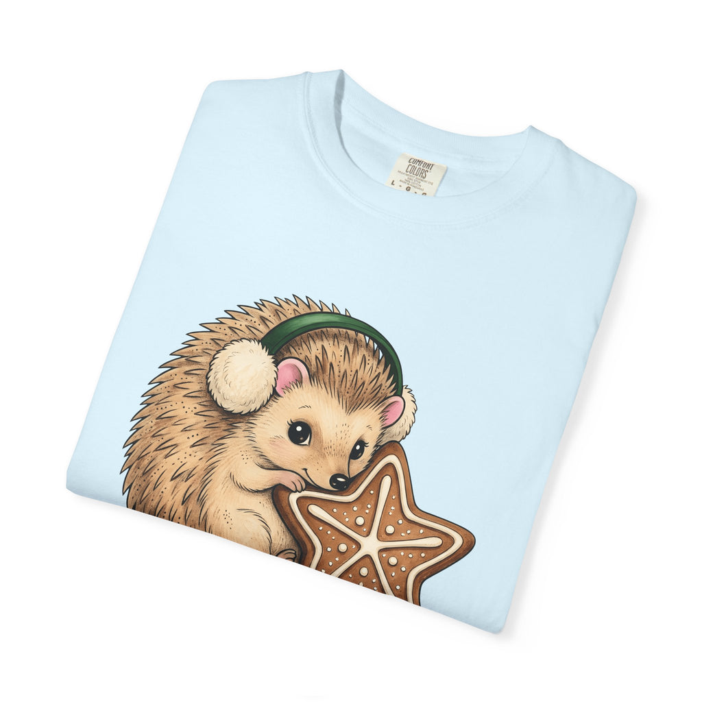 Hedgehog Cookie Shirt Animals Holiday Gift Women Cute Tee Cookie T-Shirt Animal Fan Adorable Tshirt Christmas Graphic Hand Drawn Earmuffs