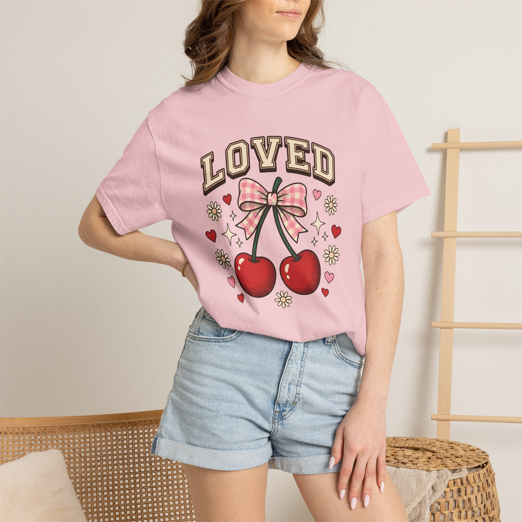 Cherry Hair Bow Shirt Valentine Fresh Fruit Gift Women Adorable Tee Hair Bow T-Shirt Cupid Fan Cute Tshirt Fruit Graphic Classic Heart