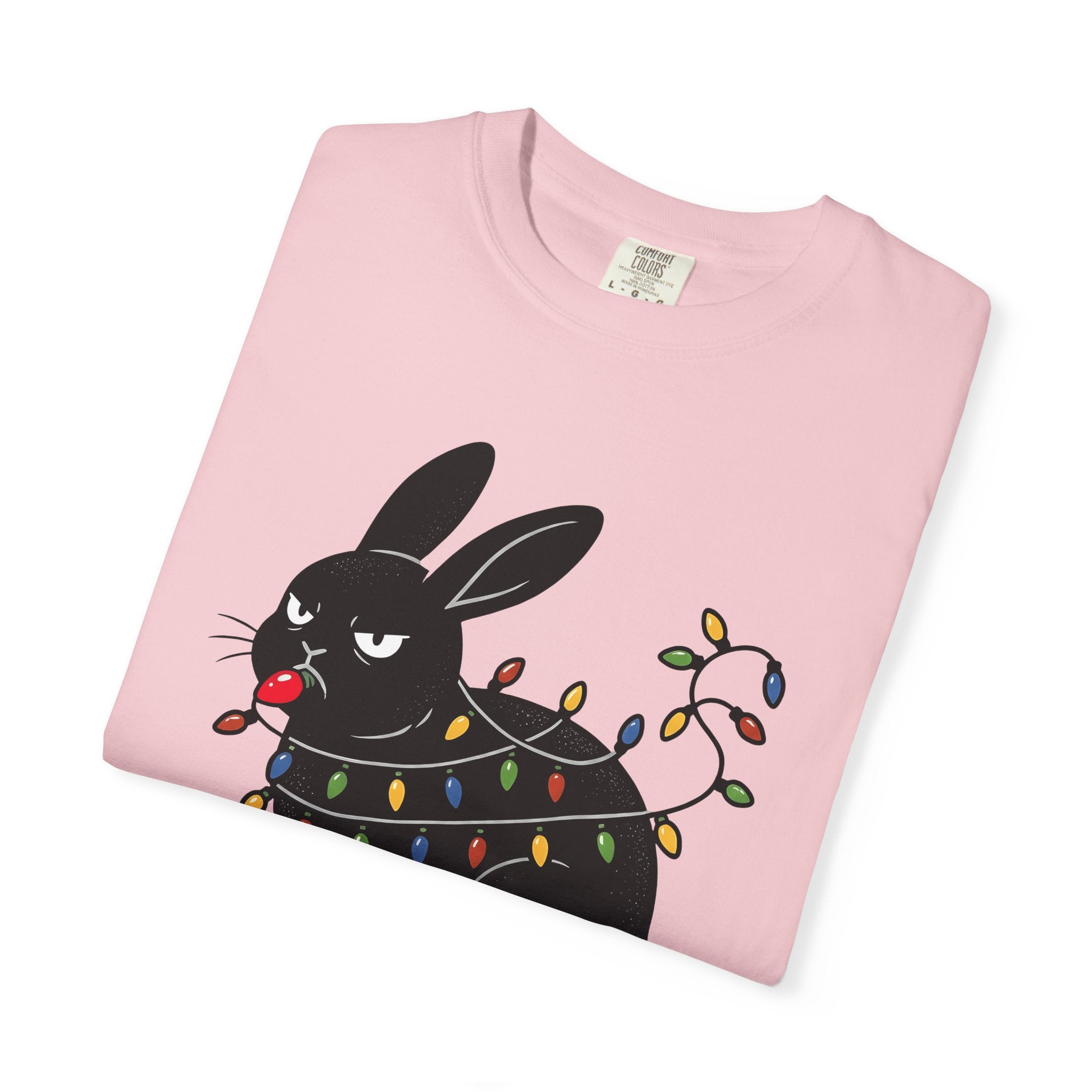 Black Rabbit Shirt Christmas Animal Gift Women Cartoon Tee Bunny T-Shirt Xmas Fan Comic Tshirt Creature Graphic Retro Christmas Lights