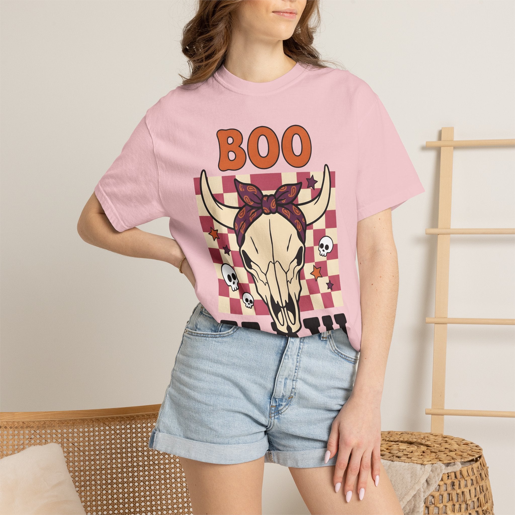 Cow Skull Shirt Cowgirl Western Gift Women Cartoon Tee Skull T-Shirt Rodeo Fan Cowboy Graphic Retro Stars Tshirt