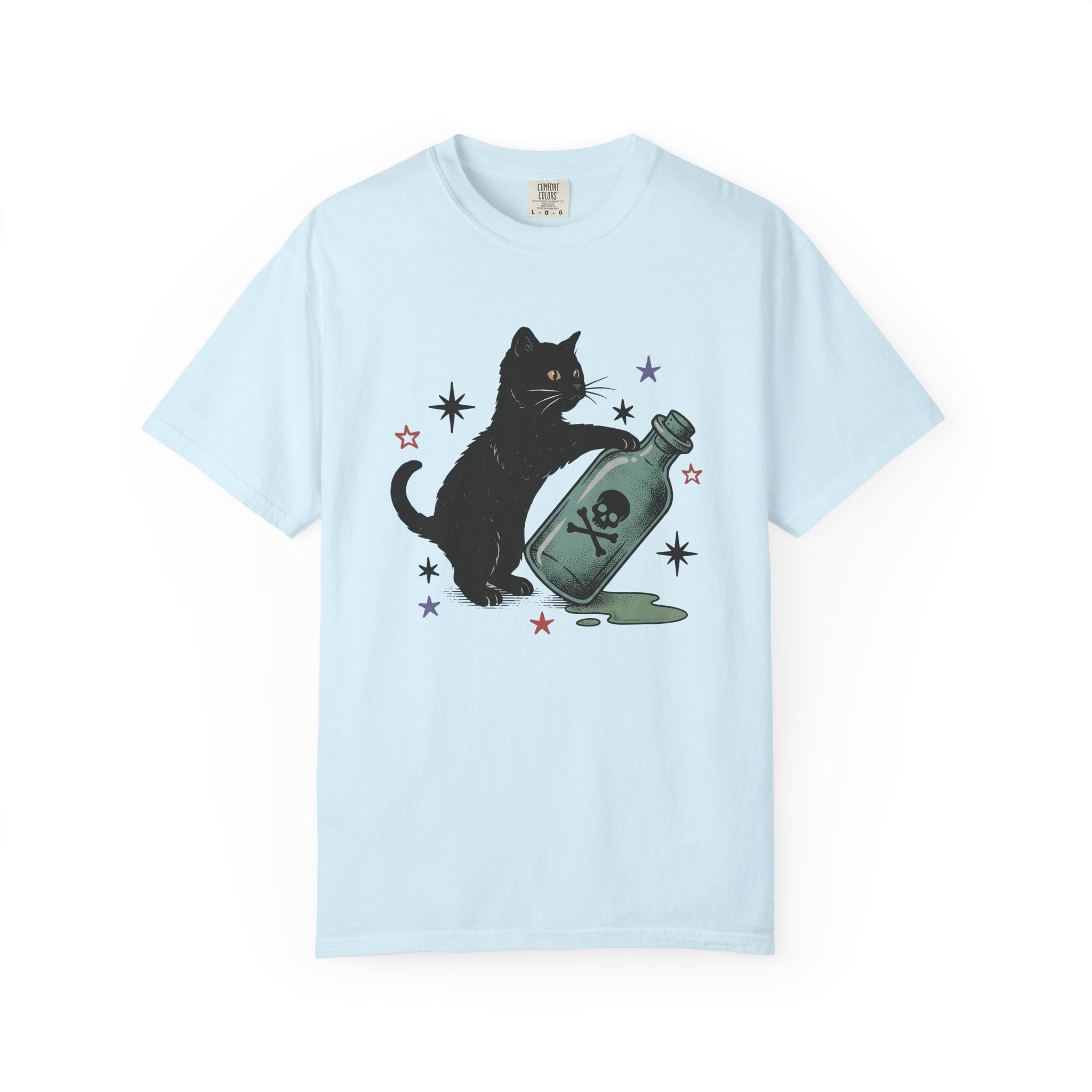 Black Feline Shirt Cat Occult Gift Women Neo Traditional Tee Cat T-Shirt Cat Fan Faux Tshirt Mystic Graphic Old School Poison Vial Tshirt