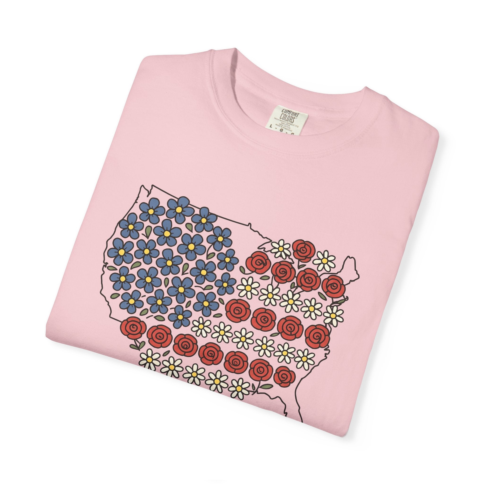 United States Floral Shirt 4th Of July Freedom Gift Women Ethnic Tee American Flowers T-Shirt Patriotic Fan Tribal Tshirt Liberty Graphic