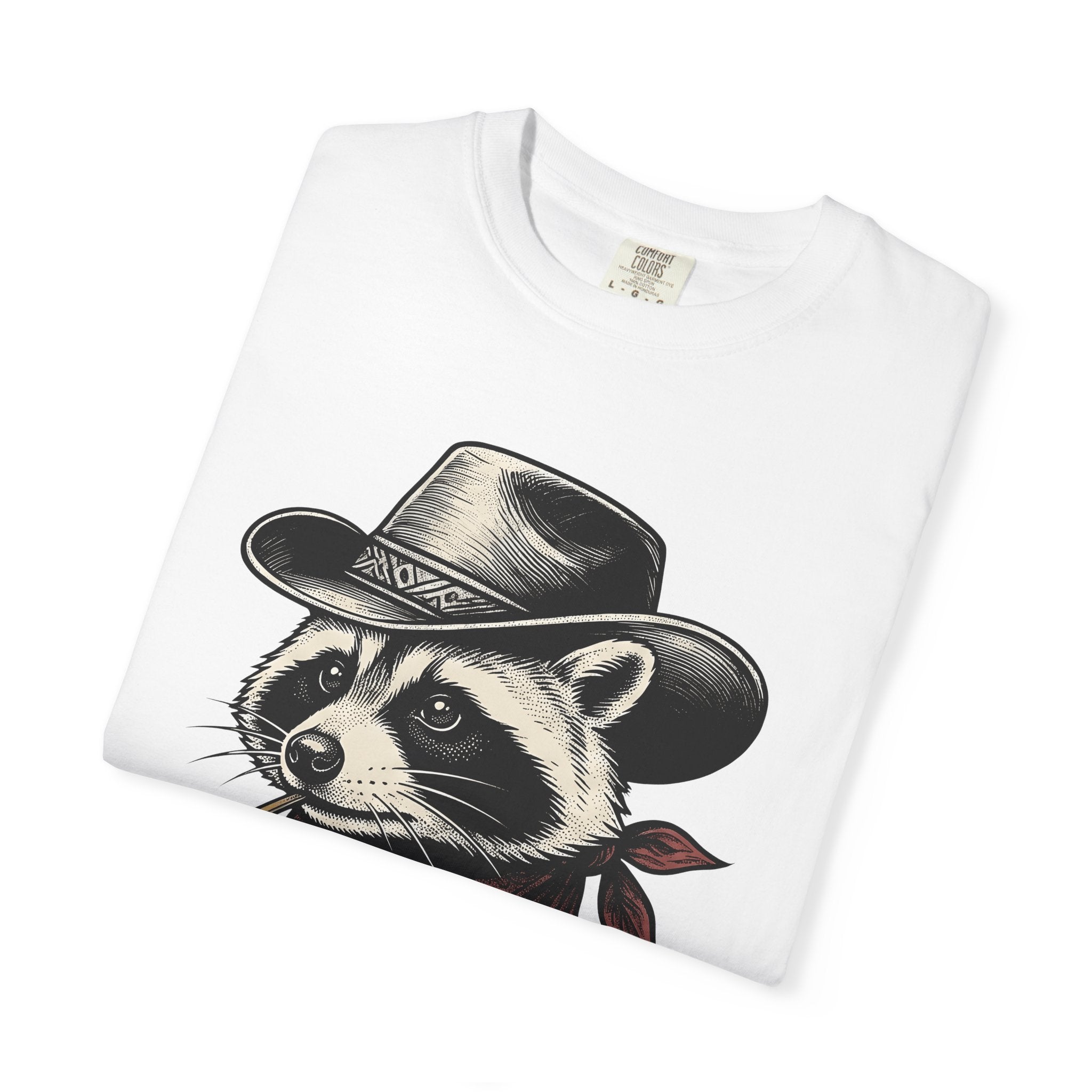 Raccoon Cowboy Shirt Animal Country Gift Women Retro Tee Trash Panda T-Shirt Wildlife Fan Vintage Tshirt Rural Graphic Sketch Scarf Tshirt