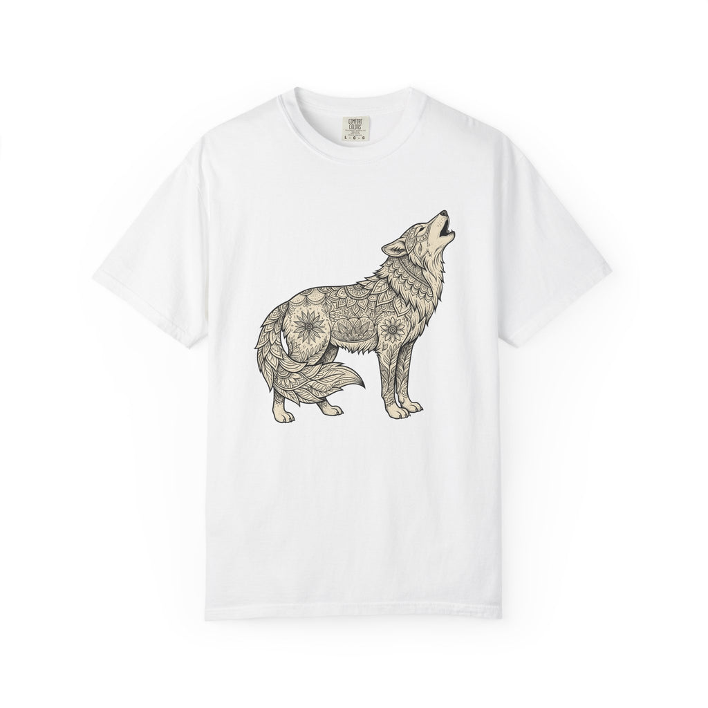 Wolf Emblem Shirt Animals Wildlife Gift Women Tribal Tee Wolf T-Shirt Animal Fan Wolfen Tshirt Wildlife Graphic Doodle Bloom Motif Tshirt