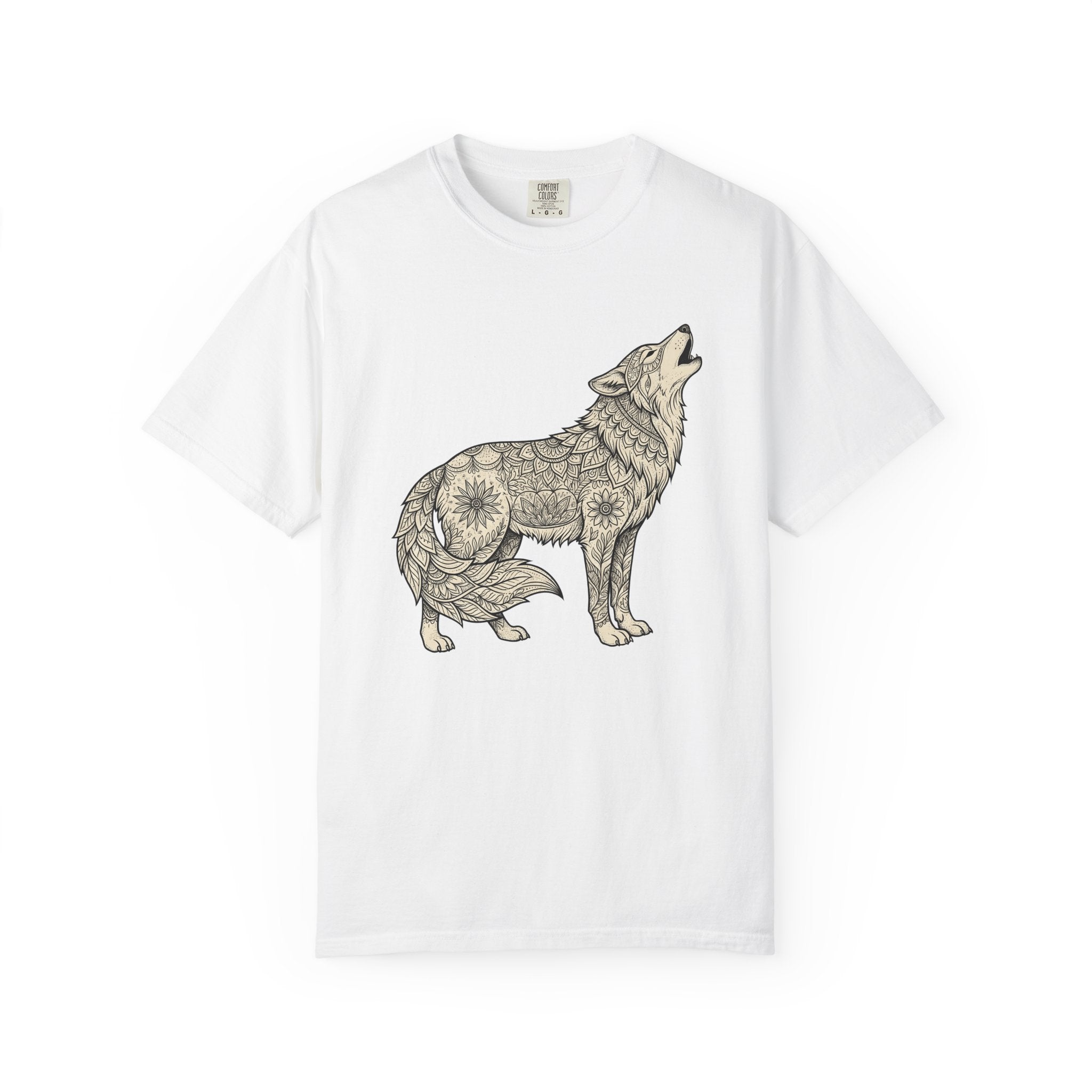 Wolf Emblem Shirt Animals Wildlife Gift Women Tribal Tee Wolf T-Shirt Animal Fan Wolfen Tshirt Wildlife Graphic Doodle Bloom Motif Tshirt