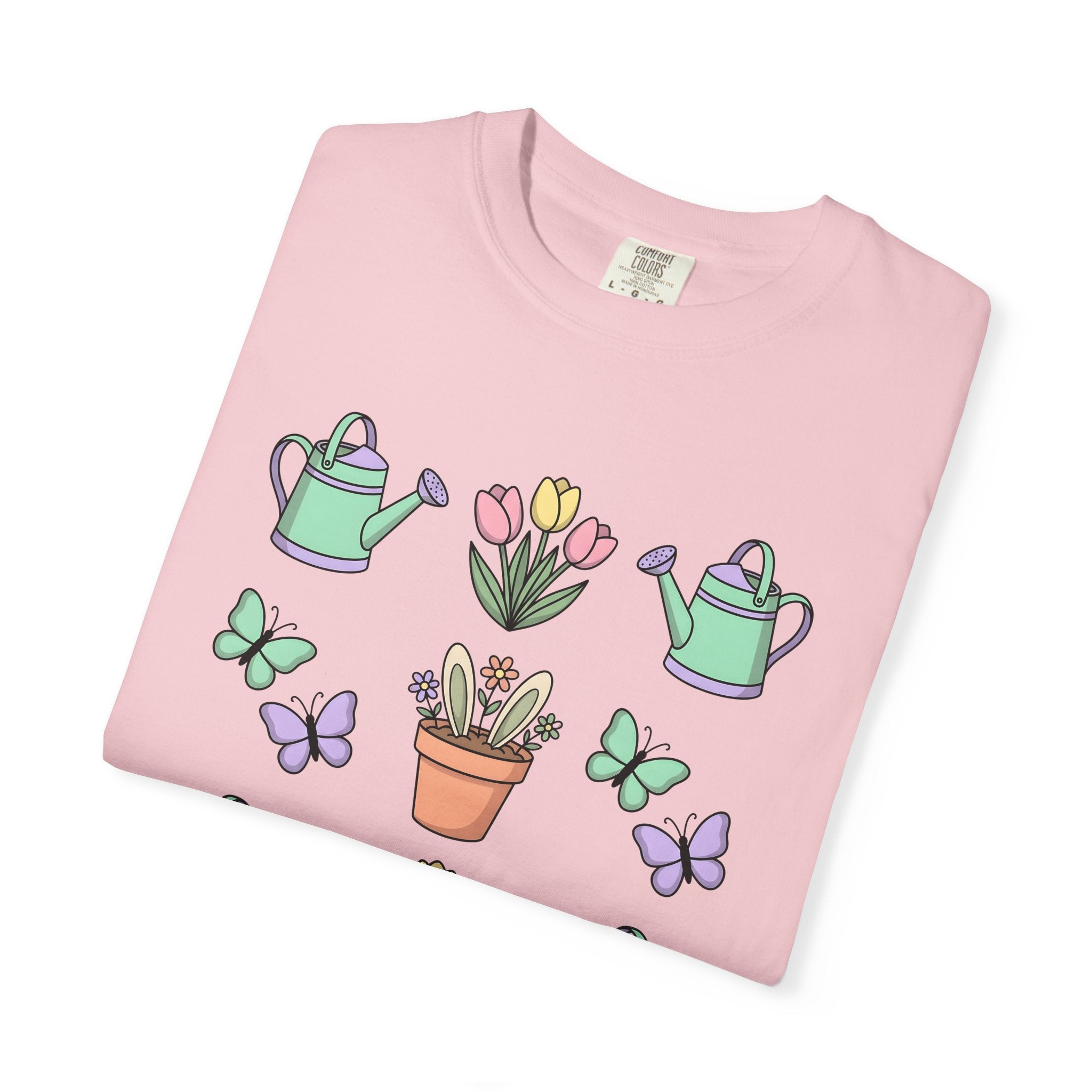 Rabbit Ears Pot Shirt Easter Plants Gift Women Adorable Tee Flowerpot T-Shirt Easter Fan Floral Tshirt Cute Illustration Soft Colors Flower