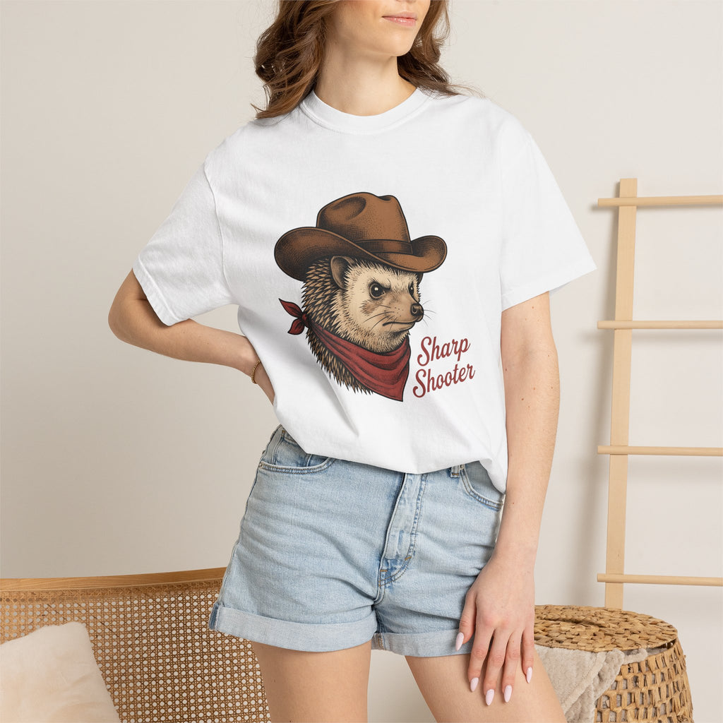 Cowboy Hedgehog Shirt Funny Animal Gift Women Vintage Tee Hedgehog T-Shirt Humor Fan Retro Tshirt Creature Graphic Hand Drawn Bandana Tshirt