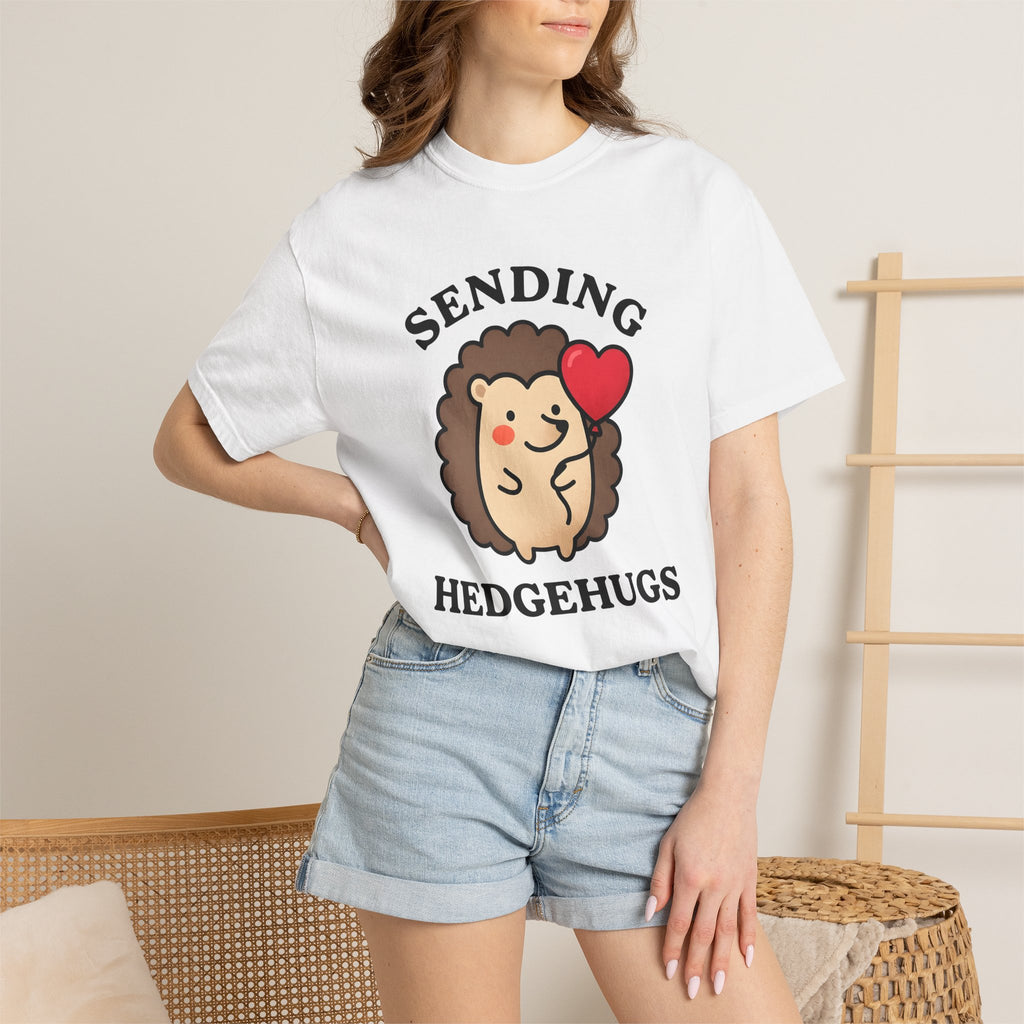 Hedgehog Drawing Shirt Animals Affection Gift Women Sweet Tee Porcupine T-Shirt Wildlife Fan Cute Tshirt Love Graphic Animated Heart Balloon