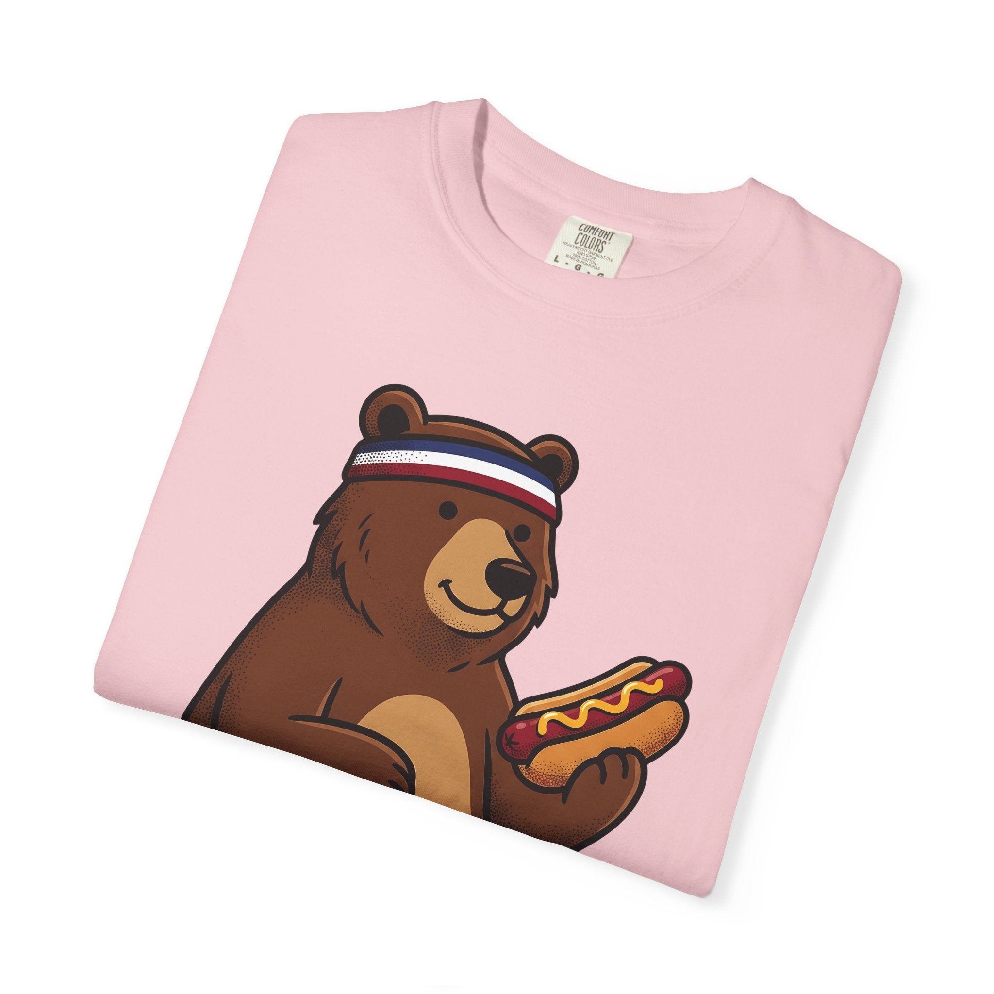 Bear Sausage Shirt America Flag Gift Women Comic Tee Sausage T-Shirt Patriot Fan Cartoon Tshirt Banner Graphic Vintage Sweatband Tshirt