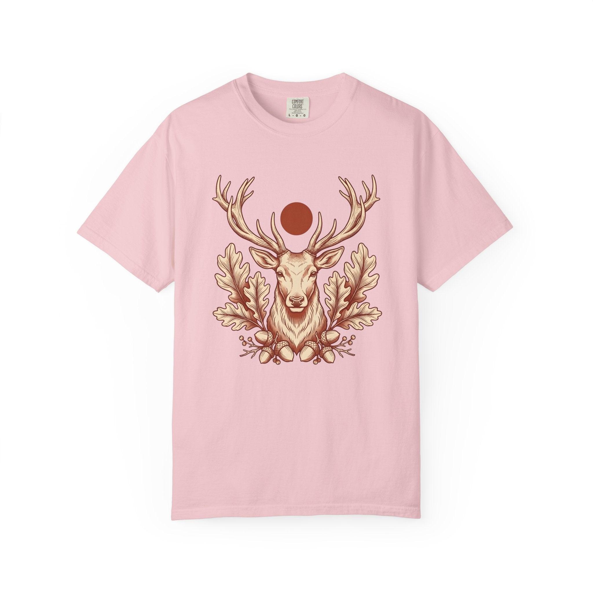 Antlered Deer Shirt Cottagecore Woodland Gift Women Leaf Tee Buck T-Shirt Cottagecore Fan Botanical Tshirt Forest Graphic Sketch Oak Twigs