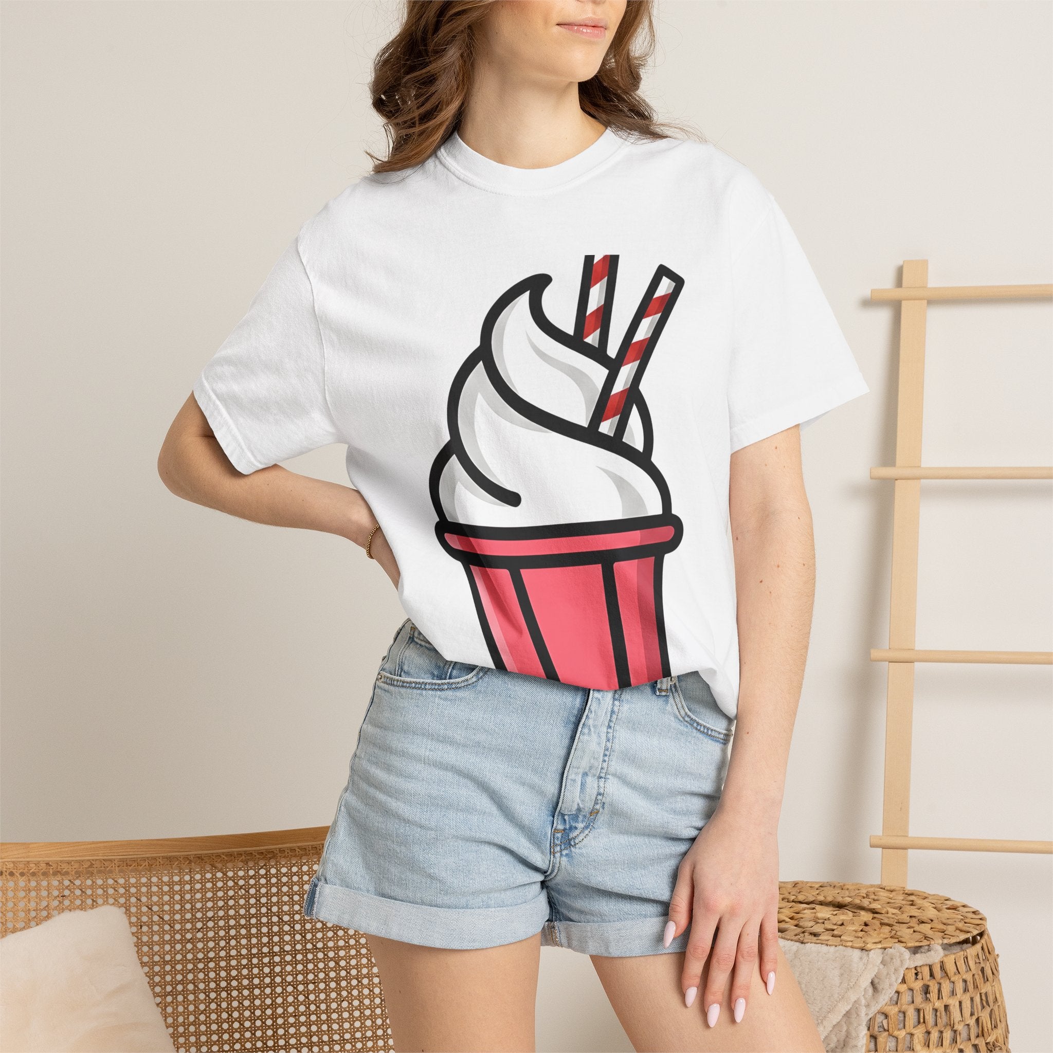 Frozen Dessert Shirt Desserts Gourmet Gift Women Line Art Tee Ice Cream T-Shirt Dessert Fan Illustration Tshirt Gourmet Graphic Modern