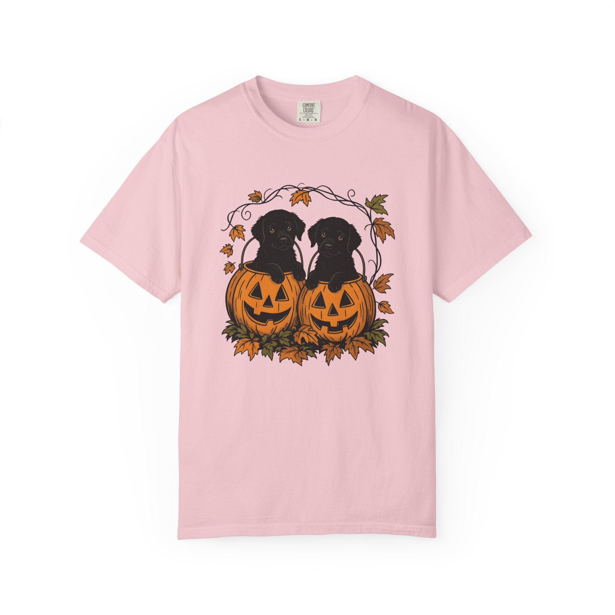 Black Labrador Puppies Shirt Halloween Pet Owner Gift Women Retro Tee Puppy T-Shirt Halloween Fan Dog Graphic Labrador Sketch Carved Pumpkin