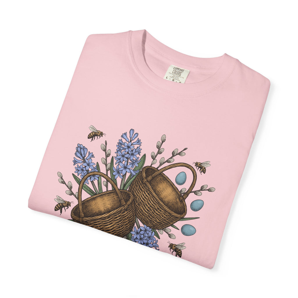 Rattan Basket Shirt Easter Plants Gift Women Flower Tee Wicker T-Shirt Easter Fan Floral Tshirt Foliage Graphic Hand Drawn Garden Blooms