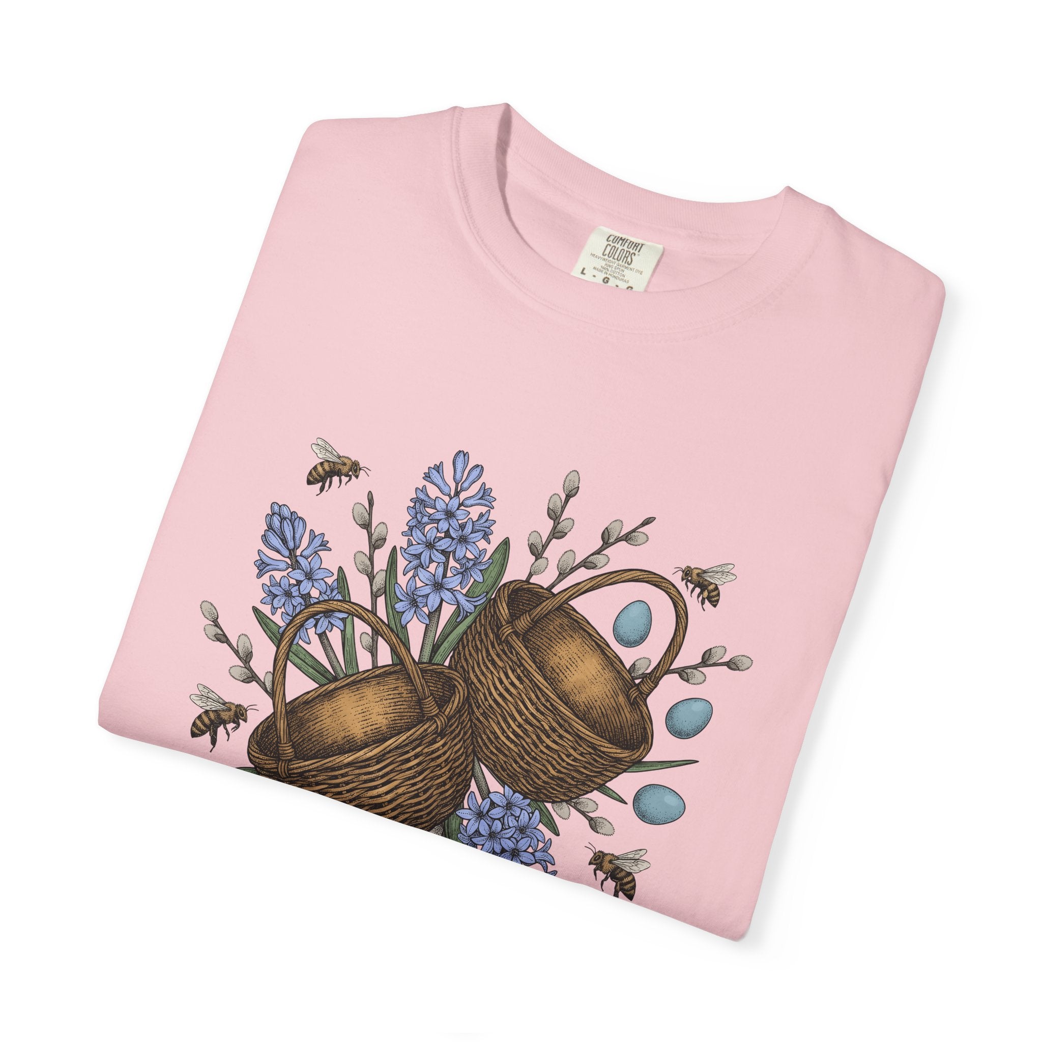 Rattan Basket Shirt Easter Plants Gift Women Flower Tee Wicker T-Shirt Easter Fan Floral Tshirt Foliage Graphic Hand Drawn Garden Blooms