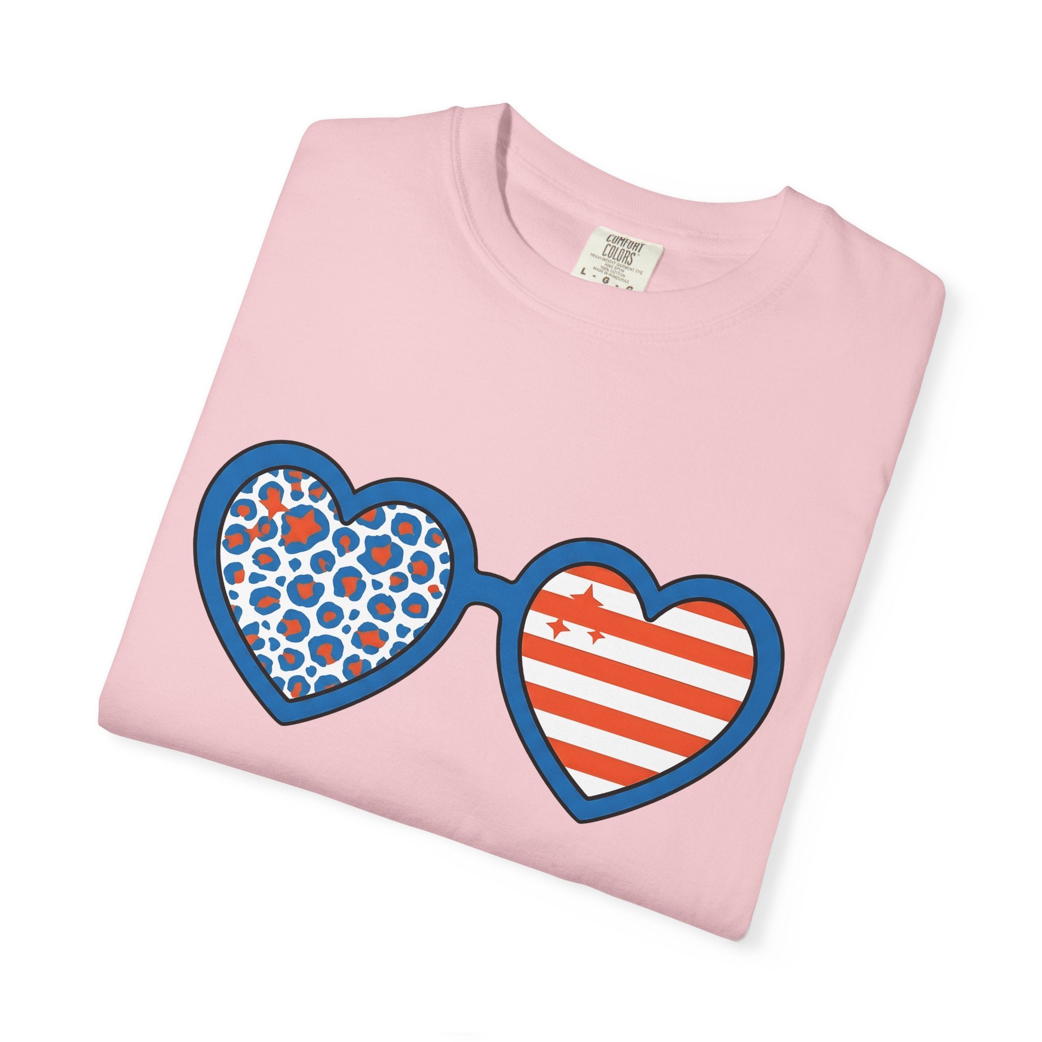 Heart Shades Shirt America Flag Gift Women Vibrant Tee Shades T-Shirt American Fan Patriotic Tshirt Banner Graphic Vintage Leopard Pattern