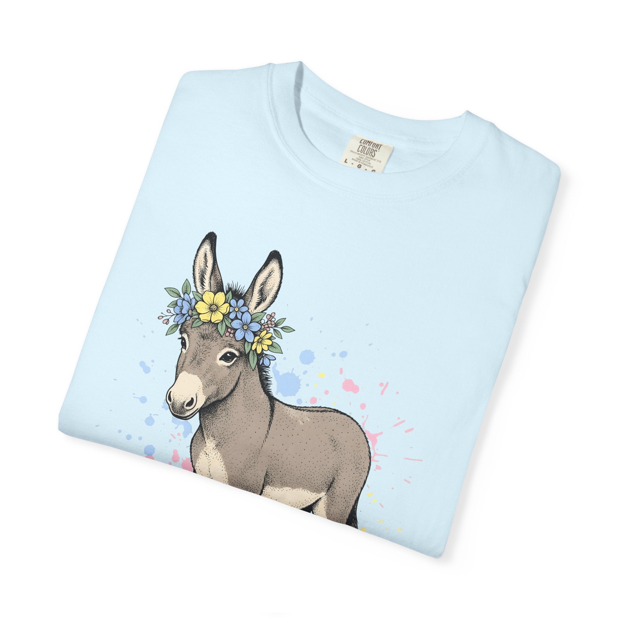 Donkey Bunny Shirt Easter Fauna Gift Women Line Art Tee Bunny T-Shirt Easter Fan Drawing Graphic Sketch Bloom Crown Tshirt
