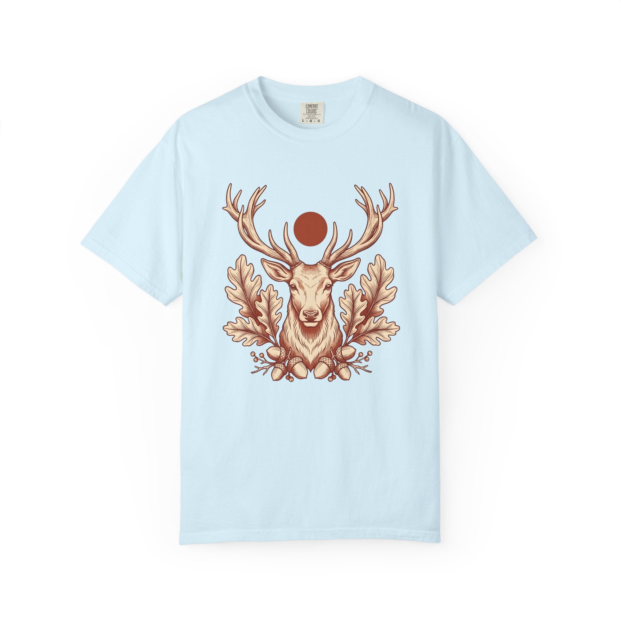 Antlered Deer Shirt Cottagecore Woodland Gift Women Leaf Tee Buck T-Shirt Cottagecore Fan Botanical Tshirt Forest Graphic Sketch Oak Twigs