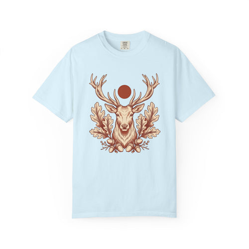 Antlered Deer Shirt Cottagecore Woodland Gift Women Leaf Tee Buck T-Shirt Cottagecore Fan Botanical Tshirt Forest Graphic Sketch Oak Twigs