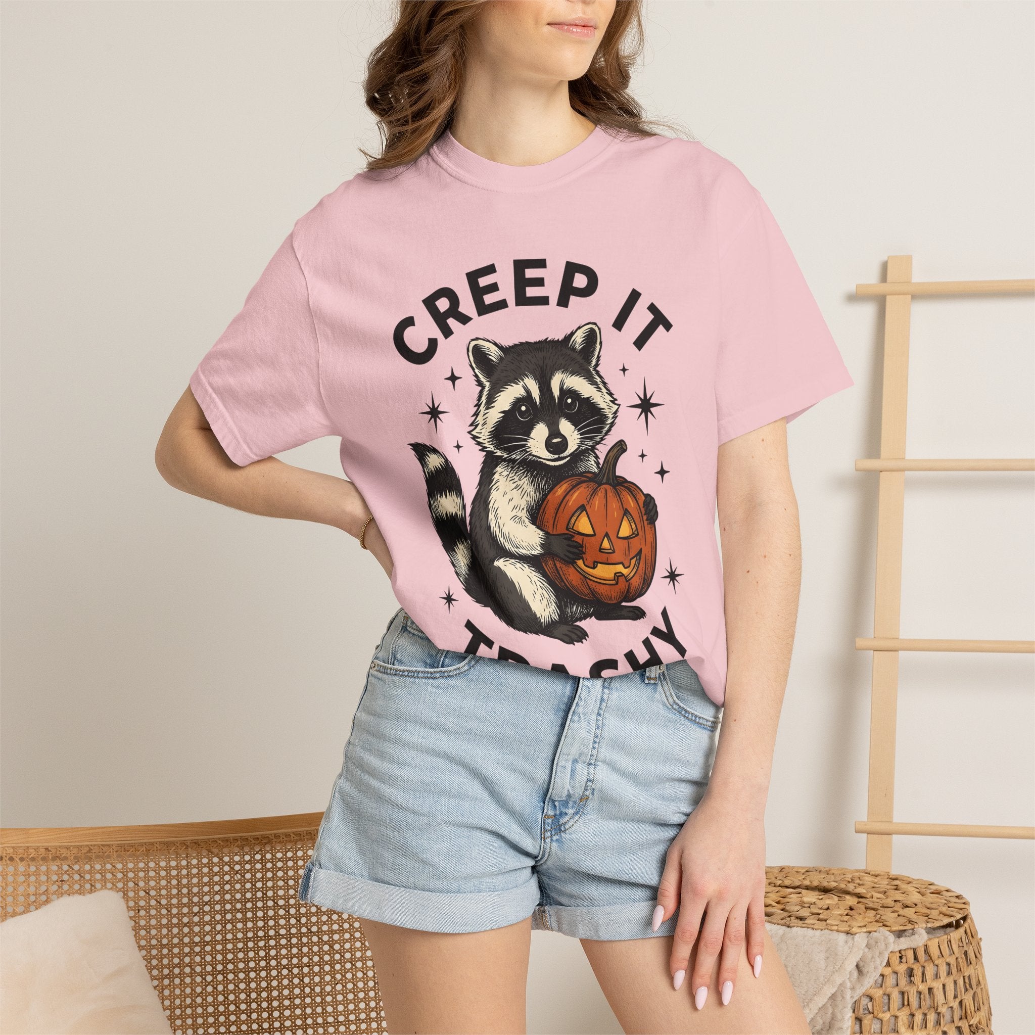 Raccoon Jack-O'-Lantern Shirt Halloween Wildlife Gift Women Retro Tee Pumpkin T-Shirt Halloween Fan Vintage Tshirt Animal Graphic Sketch