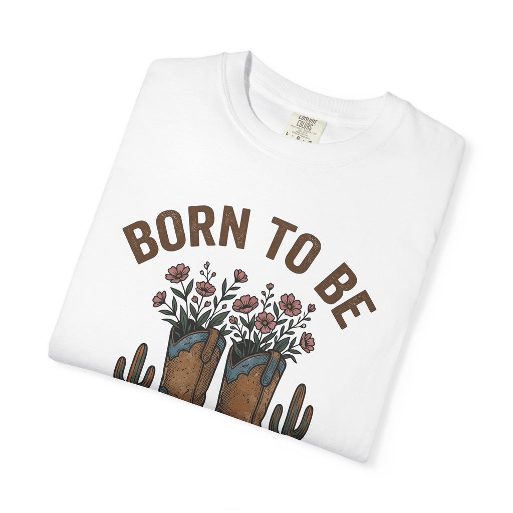 Leather Boots Blossoms Shirt Cowgirl Cowboy Gift Women Distressed Tee Boots T-Shirt Rodeo Fan Vintage Tshirt Cowboy Graphic Line Art Desert