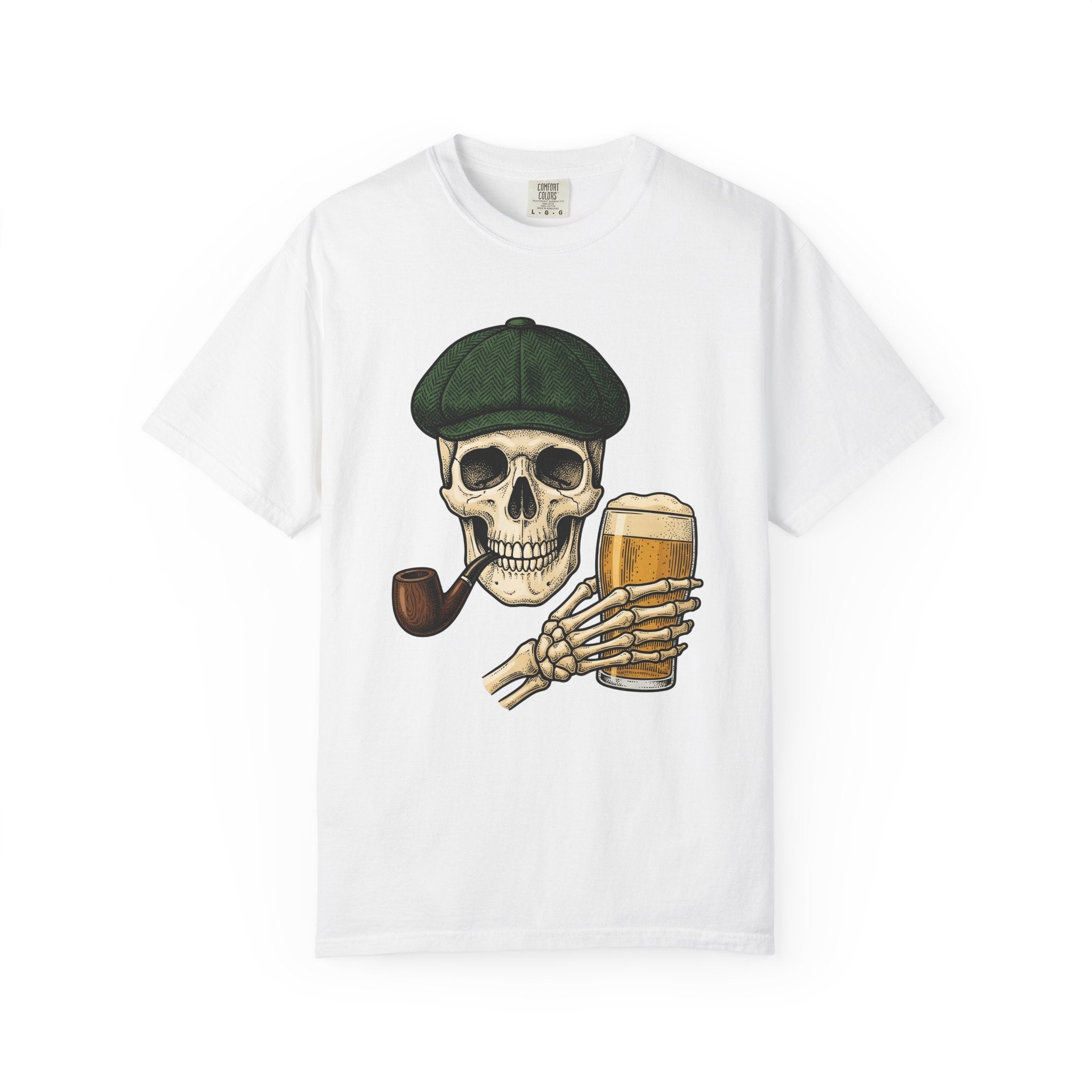 Skull Lager Shirt St Patrick's Day Booze Gift Women Distressed Tee Beer T-Shirt Shamrock Fan Vintage Tshirt Drinking Graphic Line Art