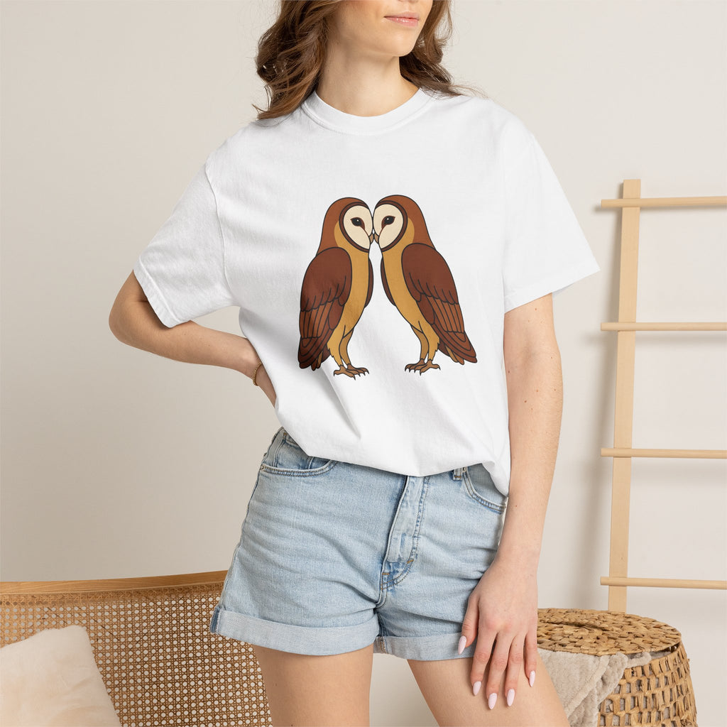 Barn Owl Pair Shirt Valentines Day Animal Gift Women Cartoon Tee Owl T-Shirt Valentine Fan Cute Tshirt Wildlife Graphic Minimalist