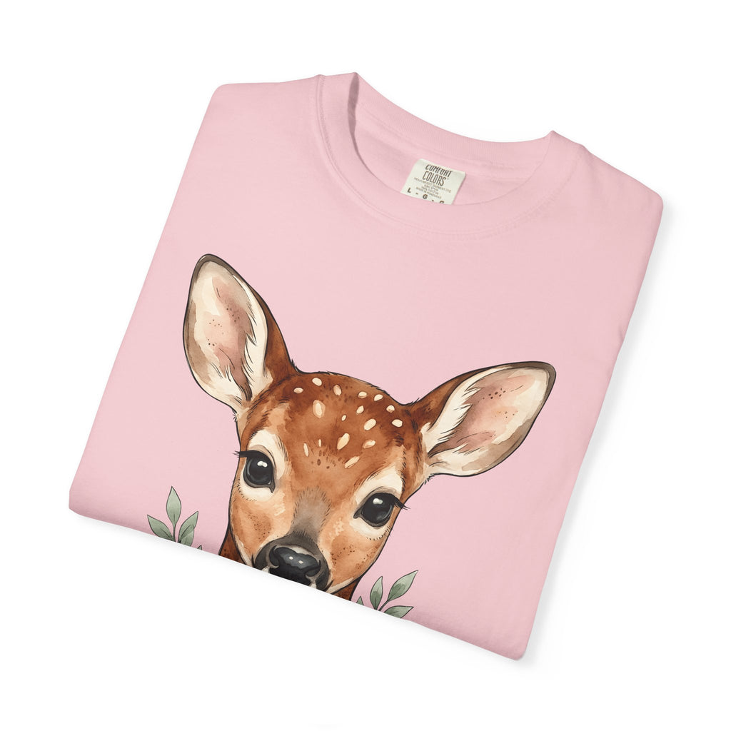 Baby Deer Shirt Easter Floral Gift Women Watercolor Tee Fawn T-Shirt Spring Fan Watercolour Tshirt Botanical Graphic Hand Drawn Daisies