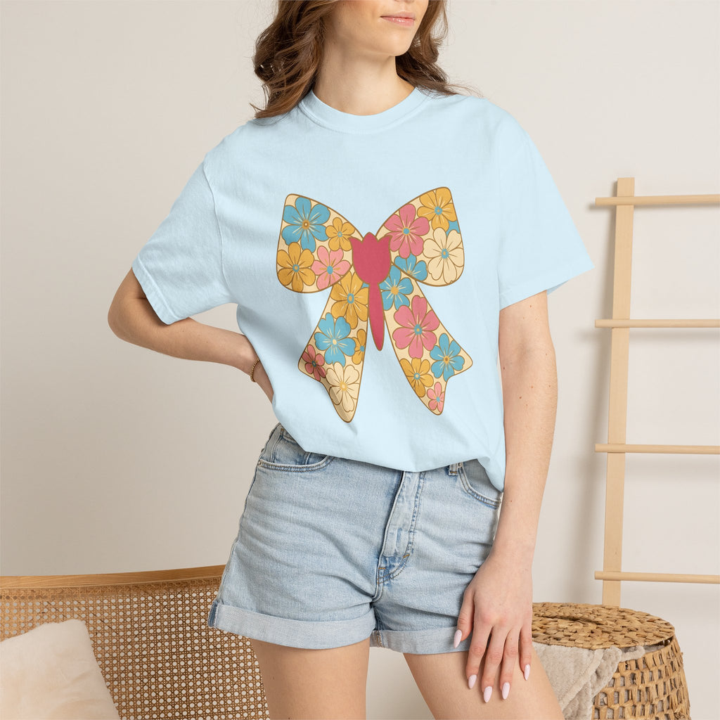 Petal Bow Shirt Easter Flora Gift Women Light Shades Tee Floral Bow T-Shirt Easter Fan Floral Design Easter Tshirt Old Style Iris Tshirt