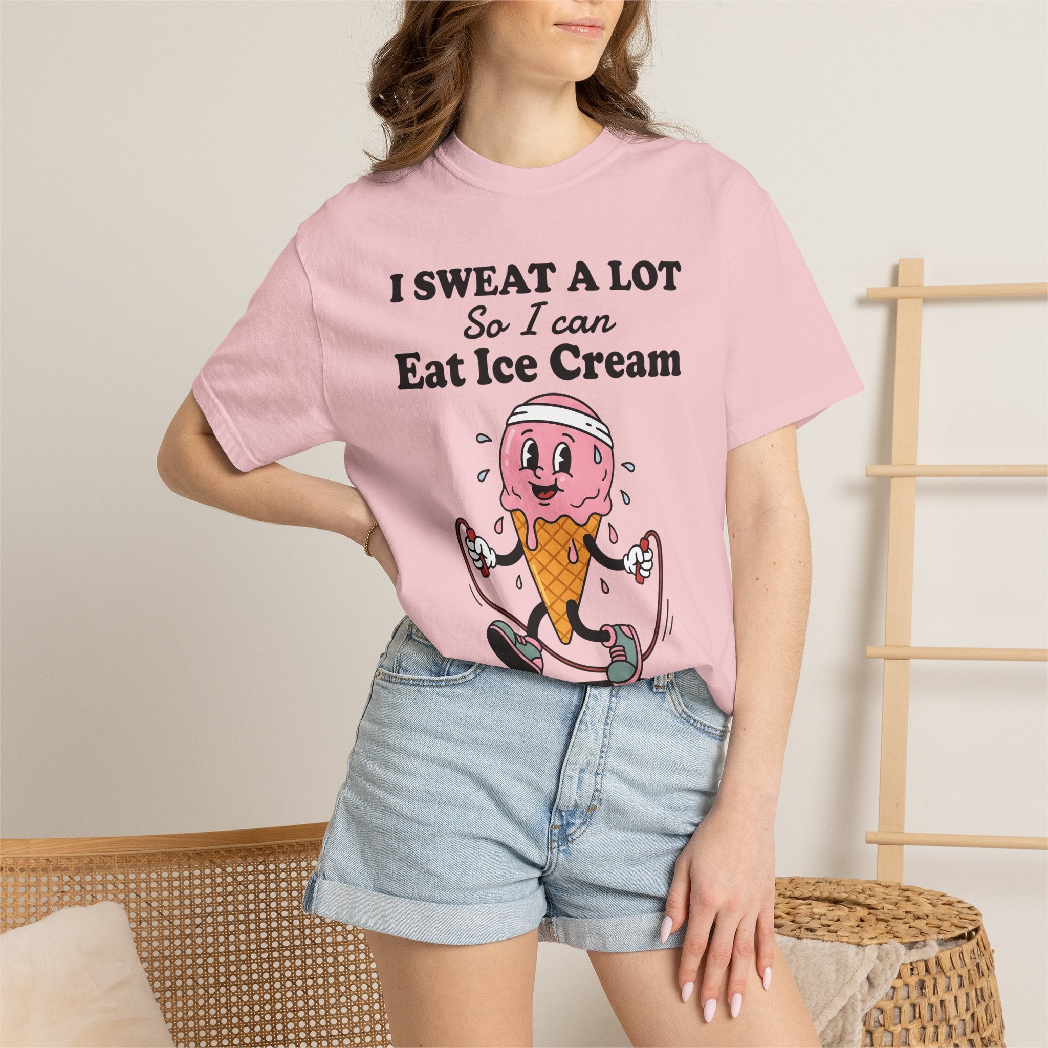 Ice Cream Cone Shirt Cute Fitness Gift Women Cartoon Tee Ice Cream T-Shirt Adorable Enthusiast Comic Tshirt Workout Graphic Retro Jump Rope