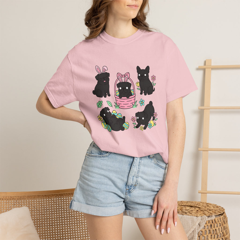 Pug Puppy Shirt Easter Pets Gift Women Adorable Tee Pugs T-Shirt Easter Fan Cute Tshirt Animal Graphic Cartoon Easter Eggs Tshirt
