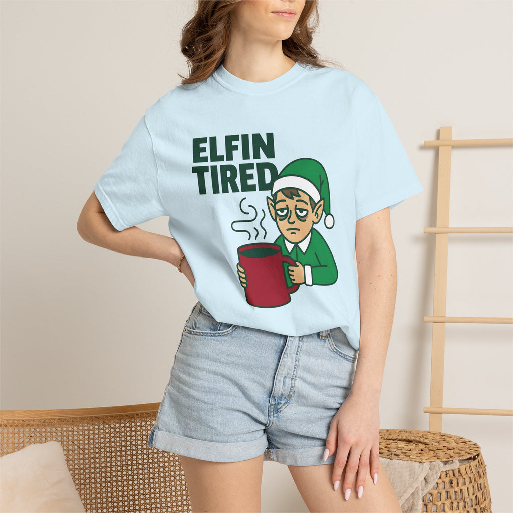 Exhausted Elf Shirt Christmas Funny Gift Women Illustration Tee Elf T-Shirt Christmas Fan Elf Tshirt Humorous Graphic Hand Drawn Hot