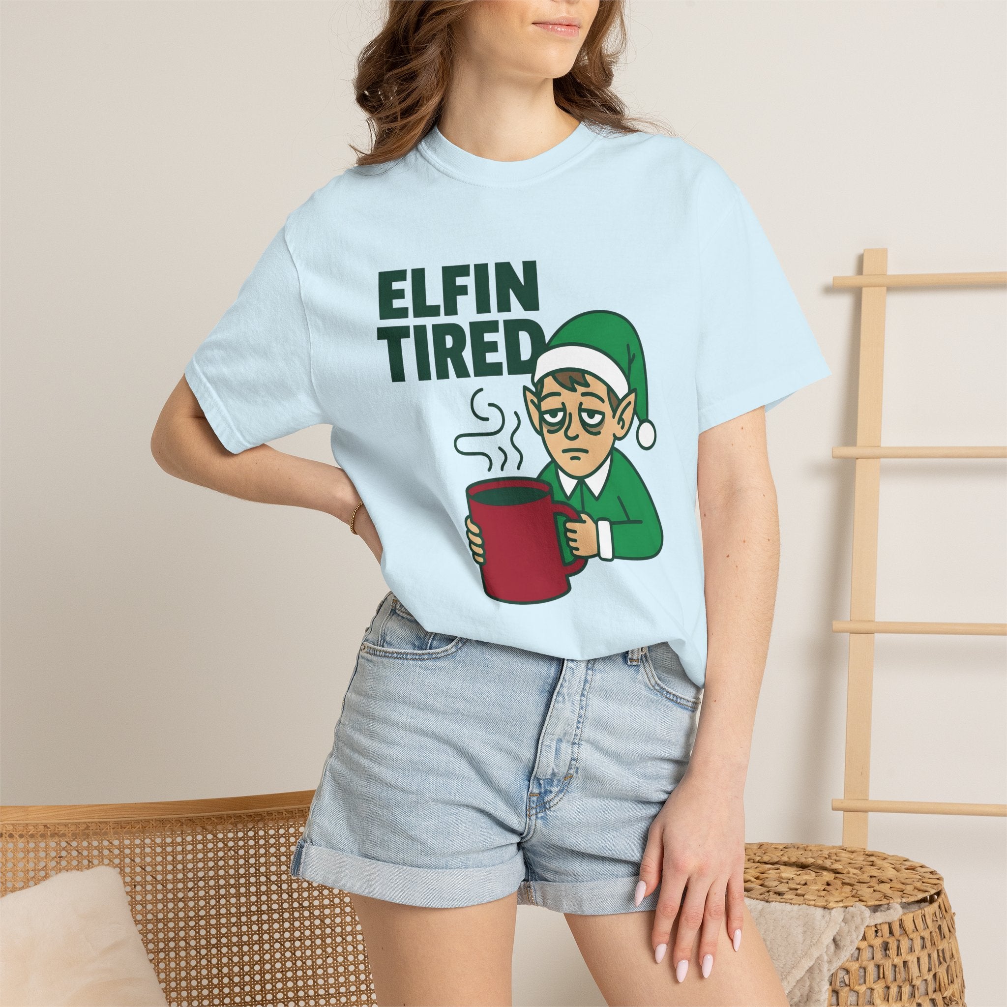 Exhausted Elf Shirt Christmas Funny Gift Women Illustration Tee Elf T-Shirt Christmas Fan Elf Tshirt Humorous Graphic Hand Drawn Hot