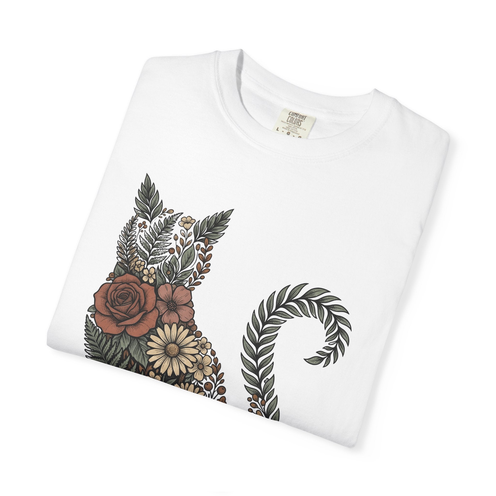 Bloom Cat Shirt Cottagecore Plants Gift Women Line Art Tee Kitty T-Shirt Cottage Fan Minimalist Tshirt Floral Graphic Cartoon Pink Roses
