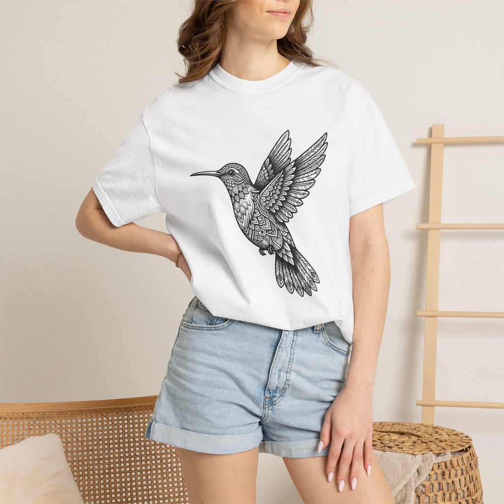Hummingbird Graphic Shirt Boho Chic Nature Gift Women Mandala Tee Hummingbirds T-Shirt Bohemian Fan Sacred Tshirt Wildlife Graphic Hand