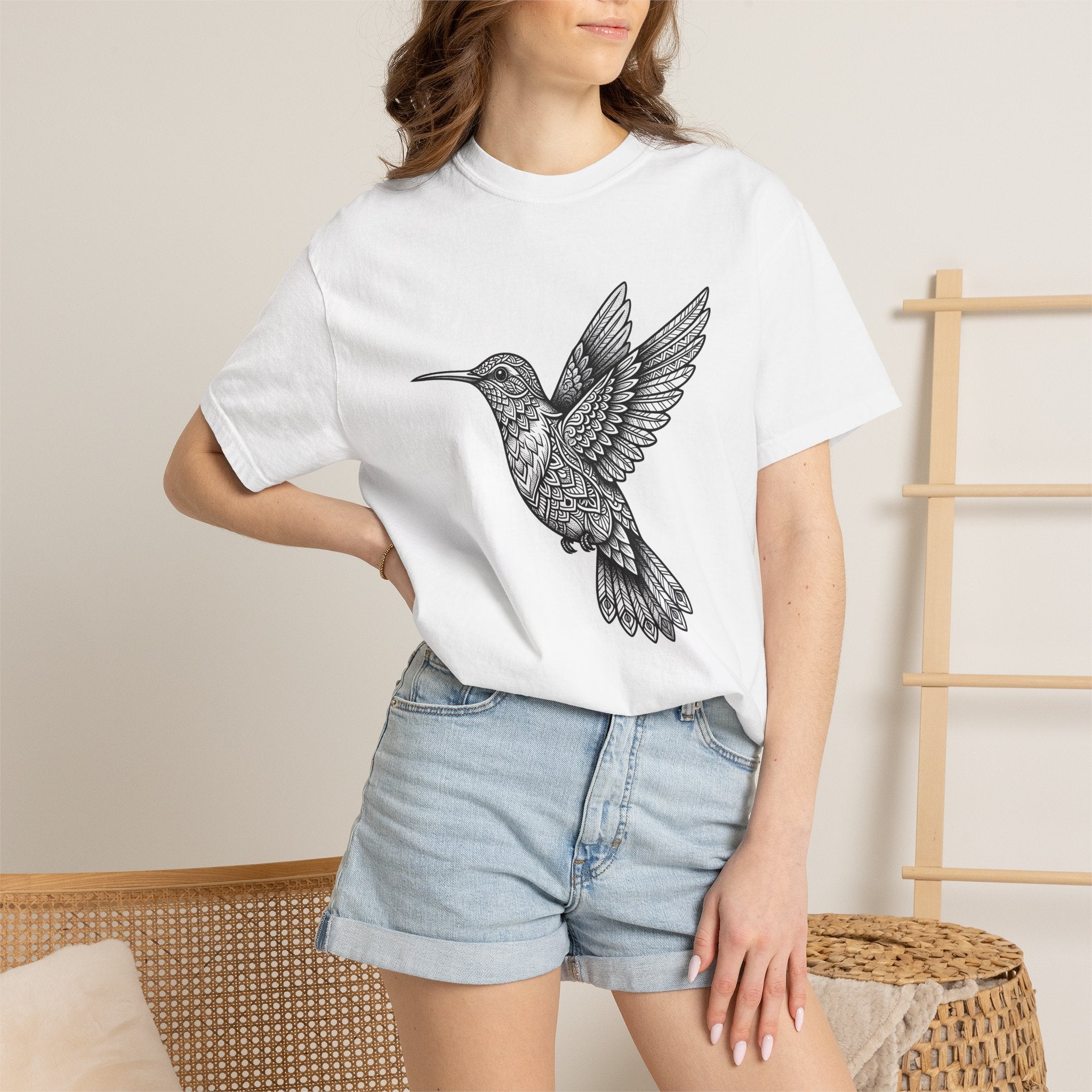 Hummingbird Graphic Shirt Boho Chic Nature Gift Women Mandala Tee Hummingbirds T-Shirt Bohemian Fan Sacred Tshirt Wildlife Graphic Hand