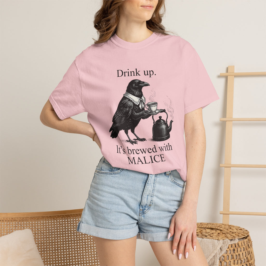 Crow Tea Shirt Funny Dark Gift Women Retro Tee Tea T-Shirt Humor Fan Vintage Tshirt Gothic Graphic Sketch Kettle Tshirt