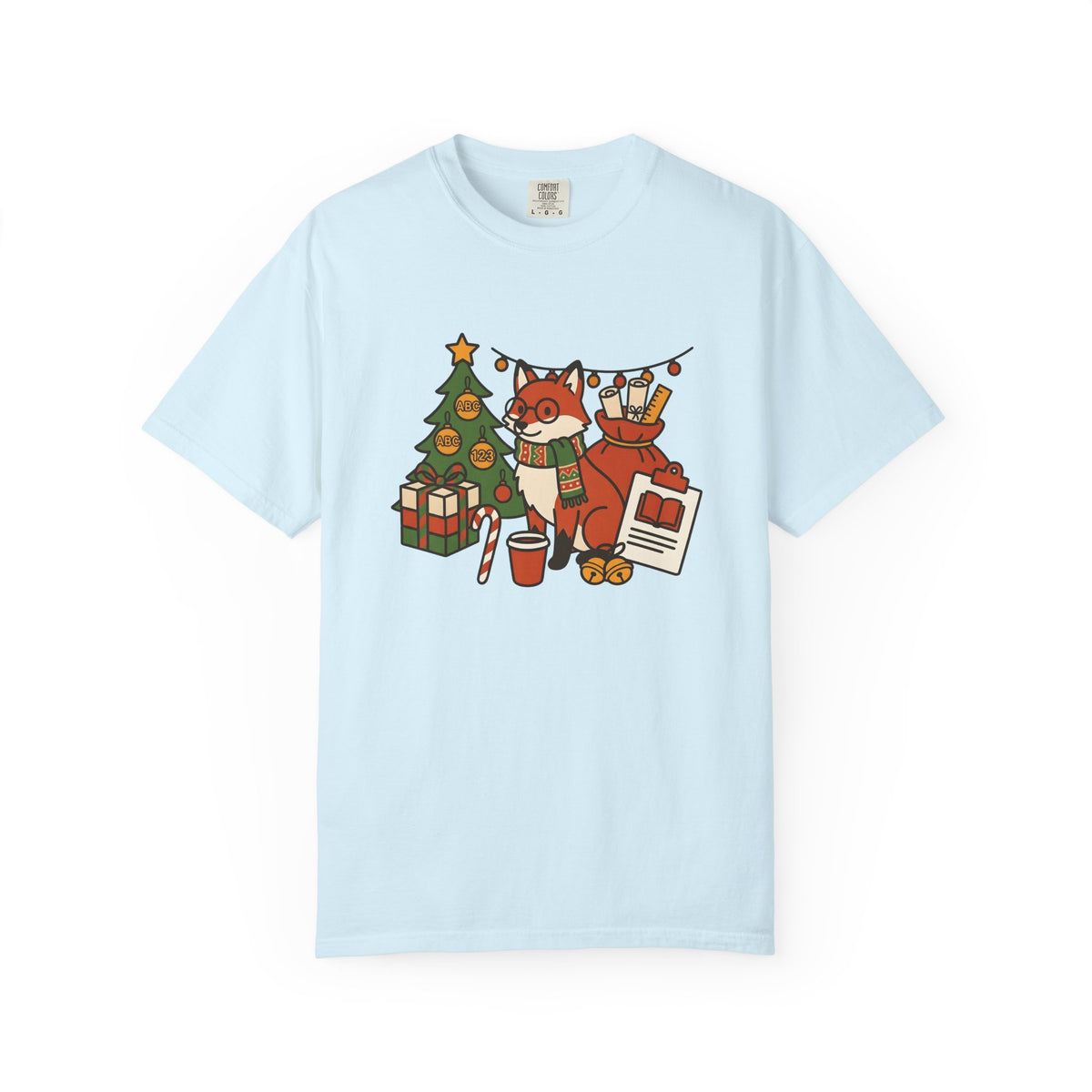 Holiday Fox Line Art T-Shirt – Christmas Teacher Design, Unisex Graphic Tee