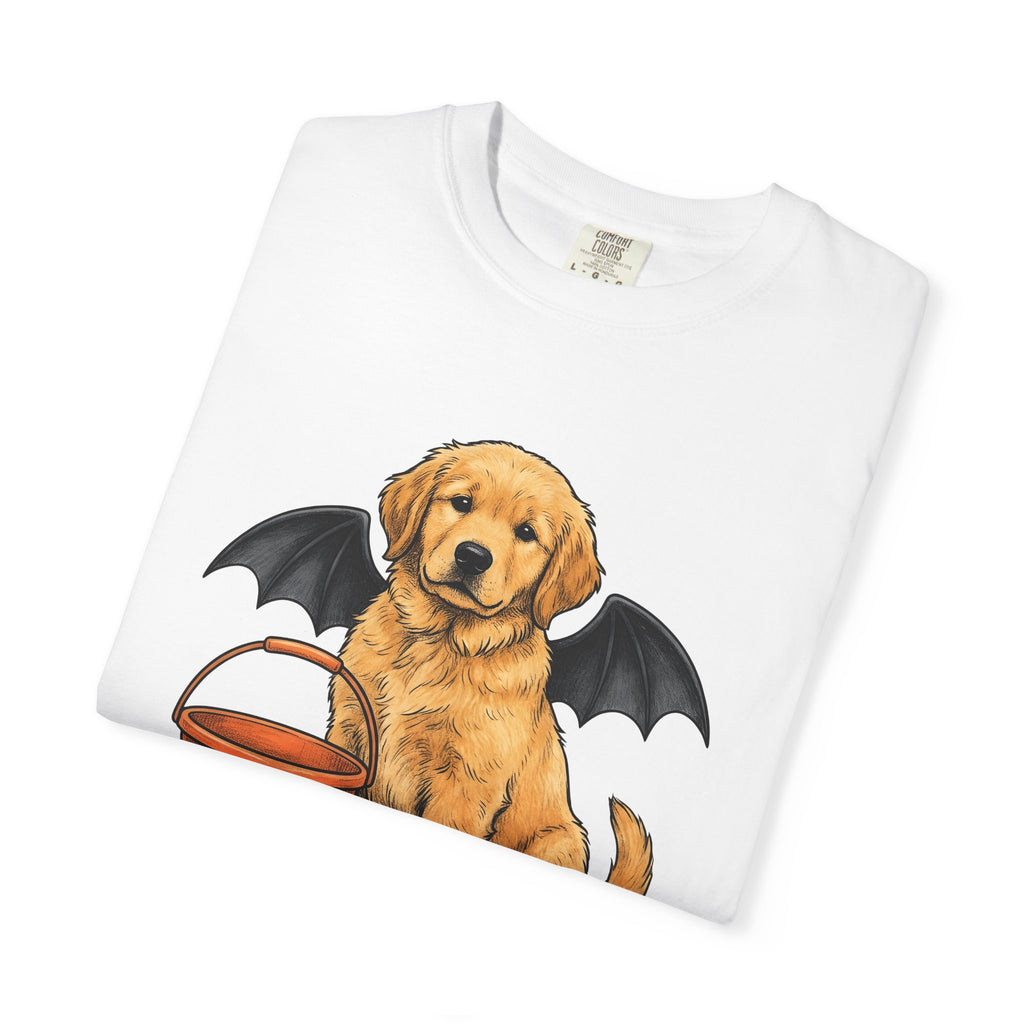 Golden Retriever Puppy Shirt Dog October Gift Women Cartoon Tee Puppy T-Shirt Dog Fan Pup Cartoon Tshirt Autumn Graphic Line Art Jack O