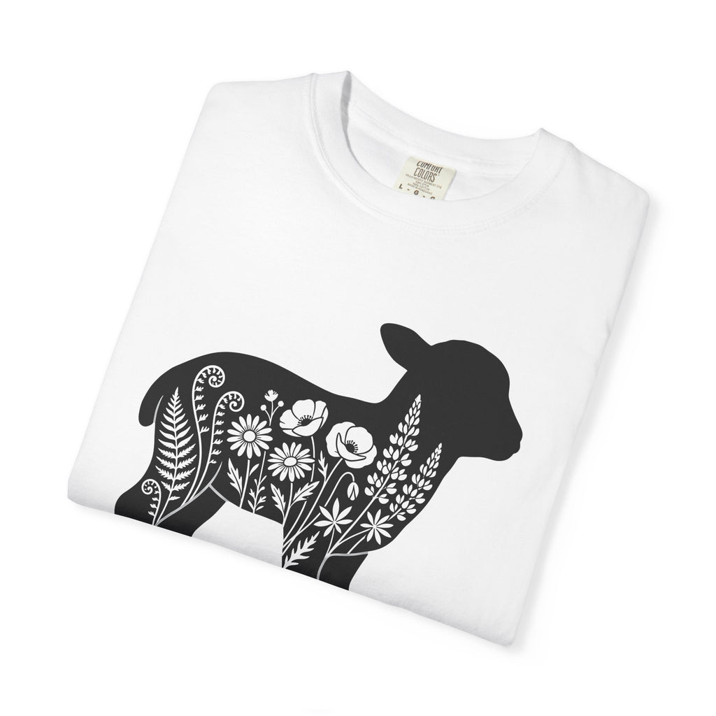 Lamb Flower Shirt Easter Nature Gift Women Shadow Tee Lambs T-Shirt Spring Fan Silhouette Tshirt Environmental Graphic Clean Meadow Flowers