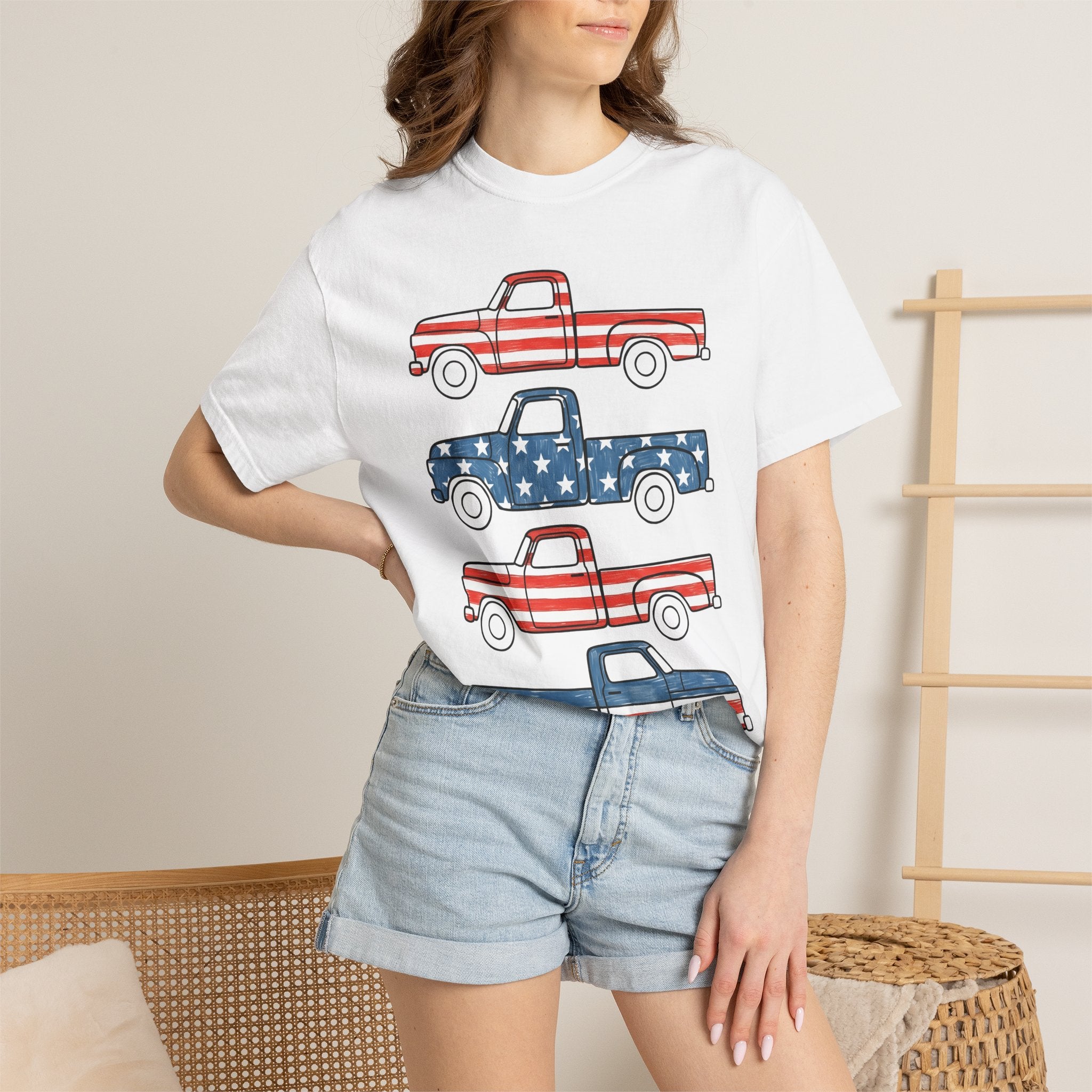 Retro Truck Shirt 4th Of July Automobile Gift Women Vintage Patriotic Tee Lorry T-Shirt Independence Day Enthusiast Classic Tshirt Car